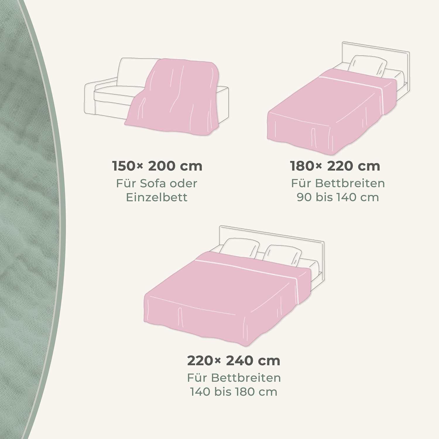 Laynenburg Tagesdecke Musselin aus 100% Baumwolle – Baumwolldecke, Kuscheldecke, Wohndecke als Sommerdecke, Bett-Überwurf, Couch-Überwurf, Sofa-Decke – Bild 3 von 5