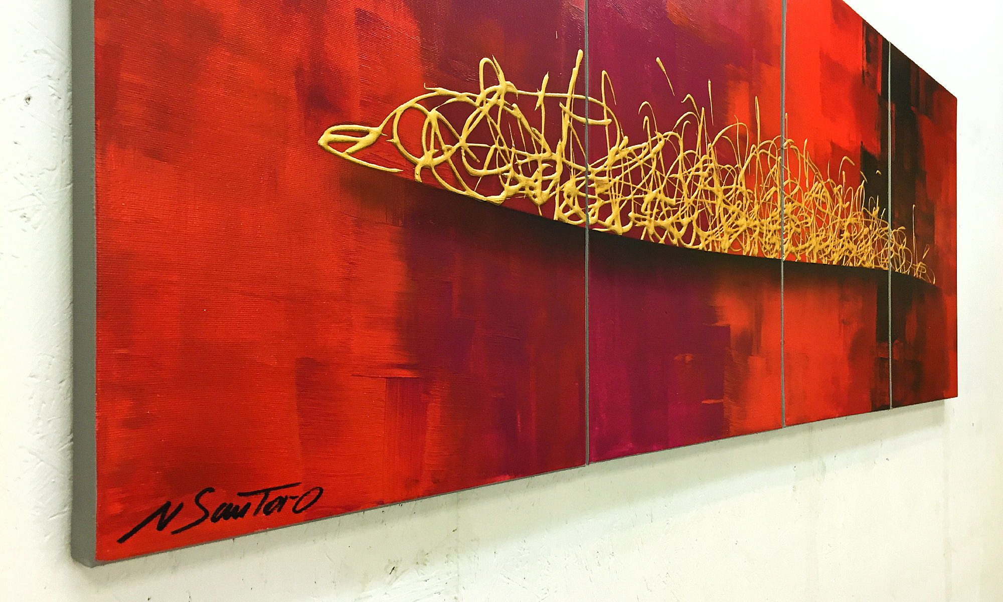 WandbilderXXL Gemälde Glowing Harmony 160 x 60 cm, Abstraktes Gemälde, handgemaltes Unikat