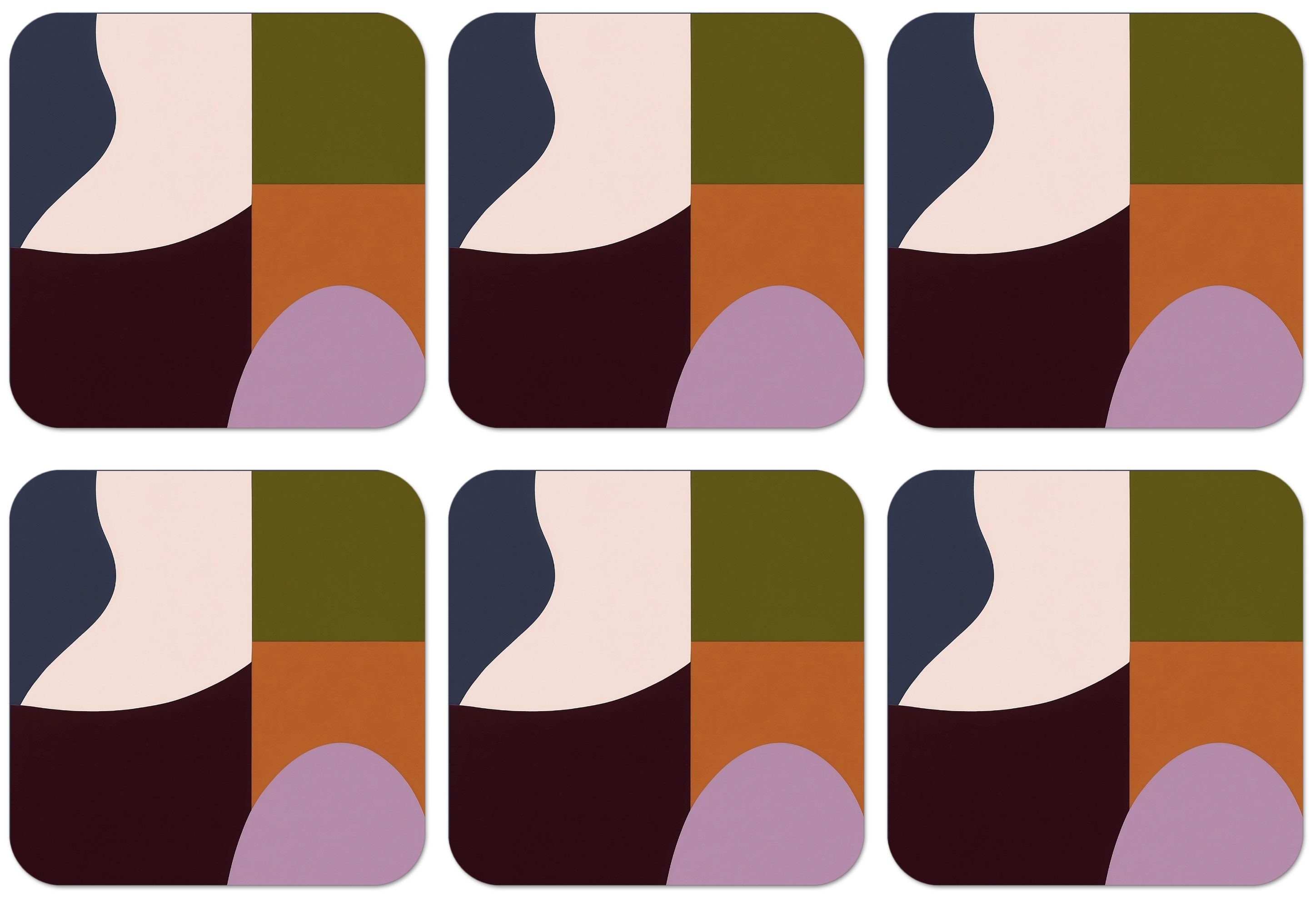 MuchoWow Glasuntersetzer Formen - Abstrakt - Farben - Quadratisch, Zubehör für Gläser, 6-tlg., Tassenuntersetzer Kork, Quadrat, Untersetzer Set Gläser, 10x10 cm