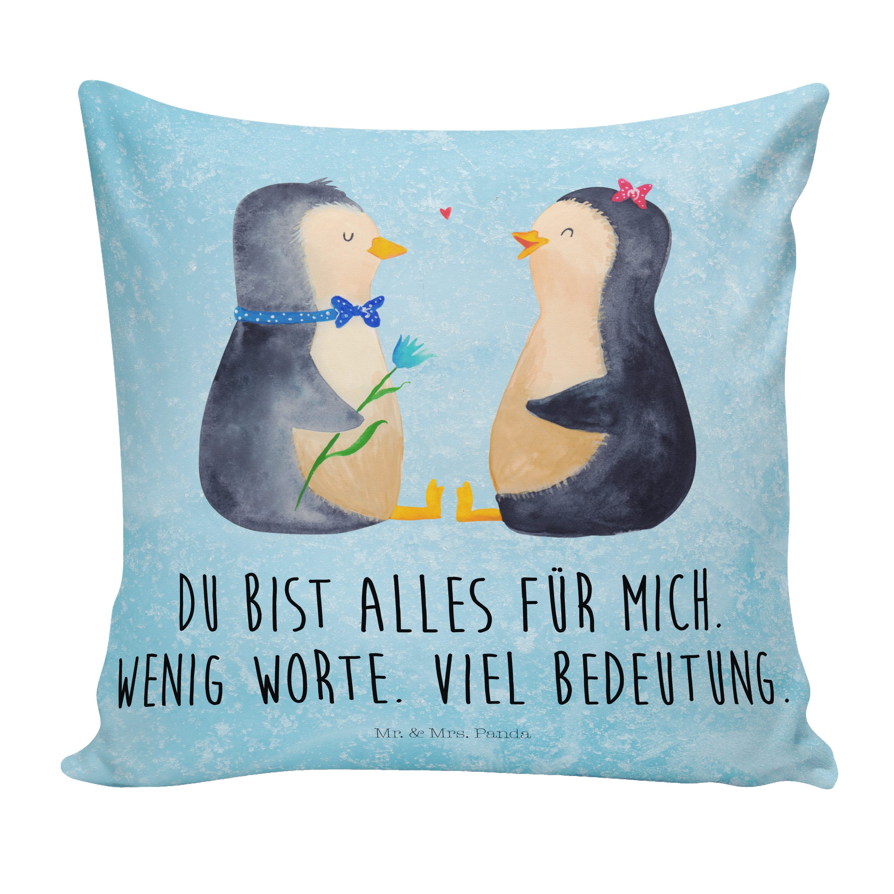 Mr. & Mrs. Panda glücklic - - Pinguin Pärchen Kissenhülle, Hochzeit, Eisblau Geschenk, Dekokissen
