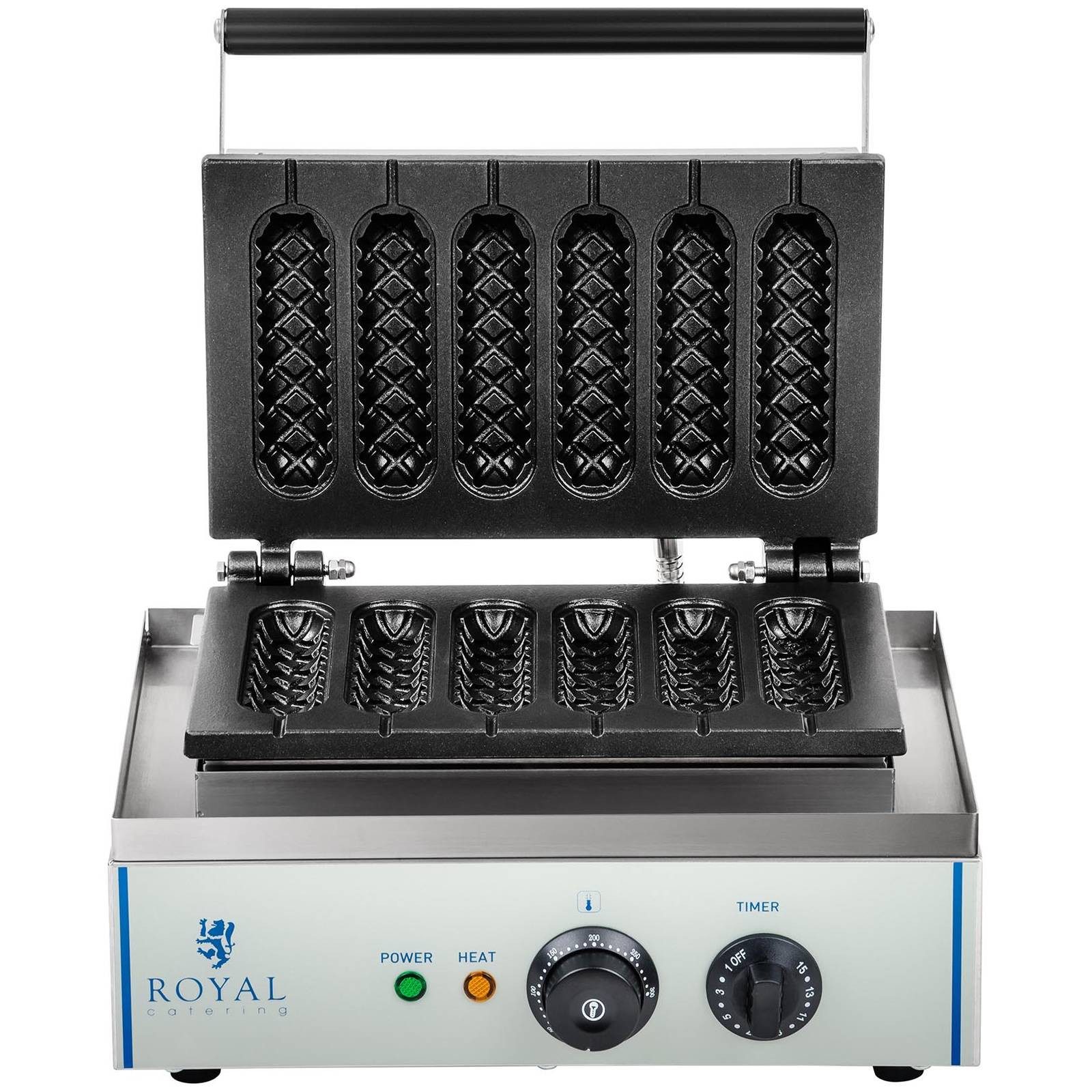 Royal Catering Waffeleisen Corn Dogs Maker Edelstahl Profi Waffeln Am Stiel Waffelsticks Gastro, 1500 W