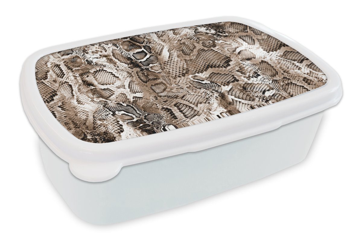 MuchoWow Lunchbox Tiermuster - Formen - Braun, Kunststoff, (2-tlg), Brotbox für Kinder und Erwachsene, Brotdose, für Jungs und Mädchen weiß