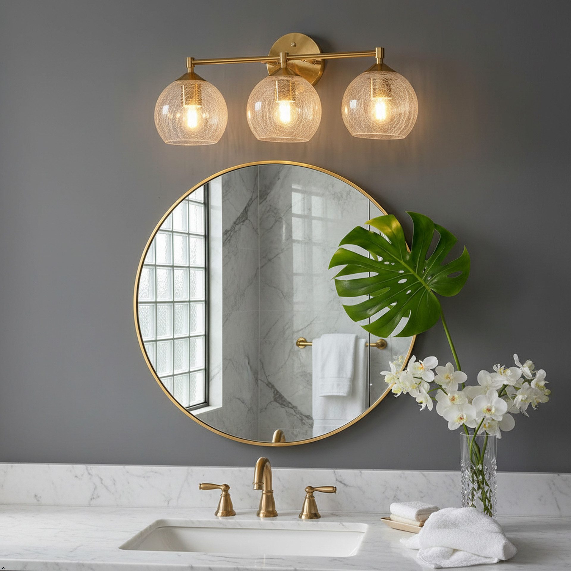 Tribesigns Wandleuchte Spiegelleuchte, 3-flammig Crackle Glas Badezimmer-Wandleuchte, LED wechselbar, mit E27 Fassung, für Flur Wohnzimmer, Inklusive Leuchtmittel