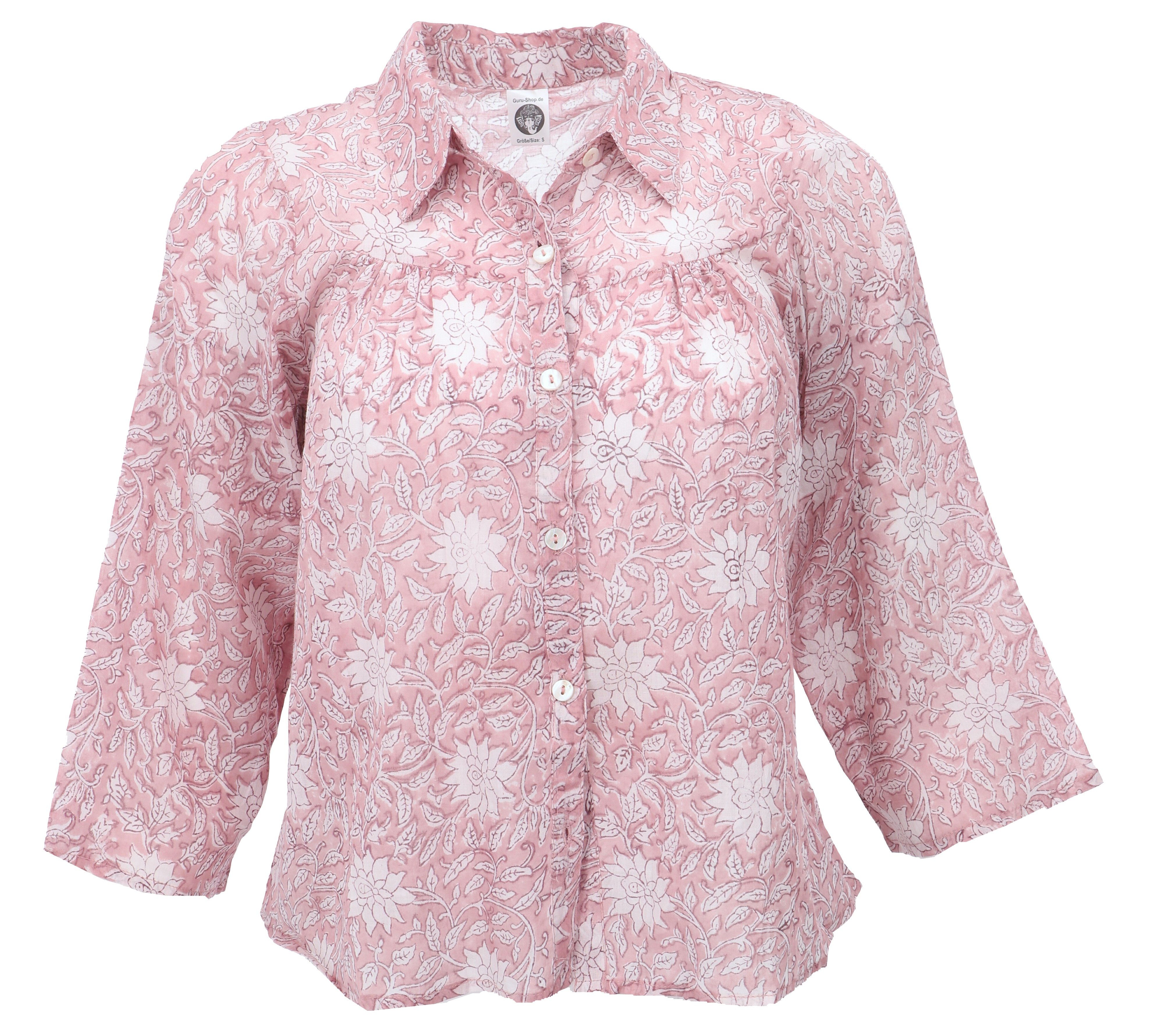 Longbluse Handbedruckte Bohobluse, luftige Baumwollbluse..