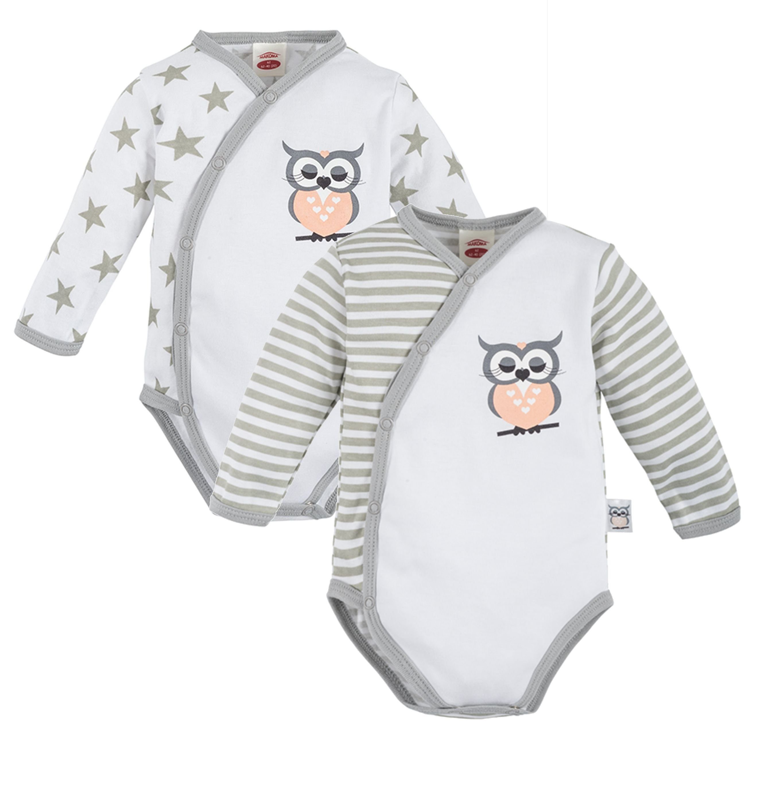 Baby Langarmwickelbody (Spar-Set, 2er-Pack) 2-tlg., 100% für Eule Wickelbody Neugeborene Baumwolle Mädchen Body Langarm Makoma
