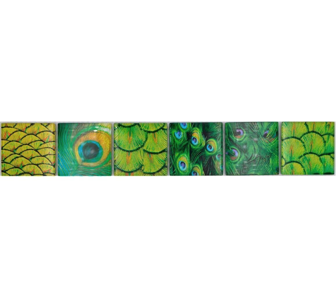 Mosani Fliesen-Bordüre Mosaik Bordüre Glasmosaik Tierwelt Pfau Dunkelgrün hellgrün