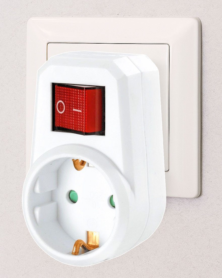 HEITECH Steckdosenschalter Abschaltbarer Zwischenstecker 2-polig Ein-Aus Schalter beleutet, max. 3500,00 W, 1-St., für Innenräume, kostenloser Versand