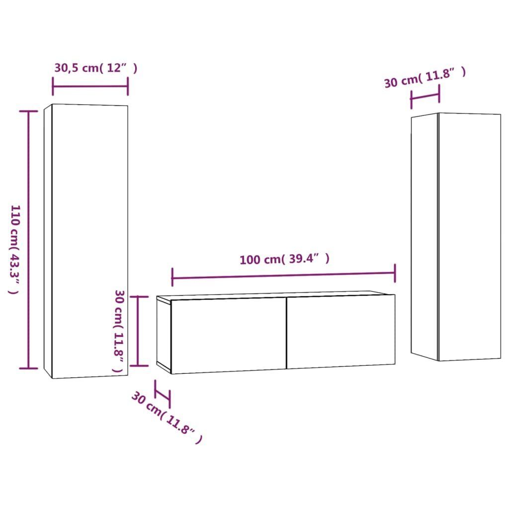 Holzwerkstoff Eichen-Optik TV-Schrank-Set furnicato 3-tlg. TV-Schrank Braun