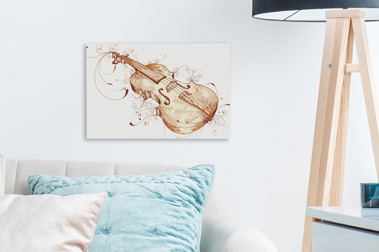 OneMillionCanvasses® Wanddeko, Wandbild Illustration Aufhängefertig, gezeichneten einer Geige, St), Leinwandbilder, cm 30x20 Leinwandbild (1