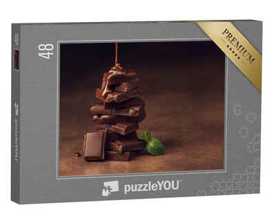 puzzleYOU Puzzle Geschmolzene Schokolade über Schokostückchen, 48 Puzzleteile, puzzleYOU-Kollektionen Schokolade