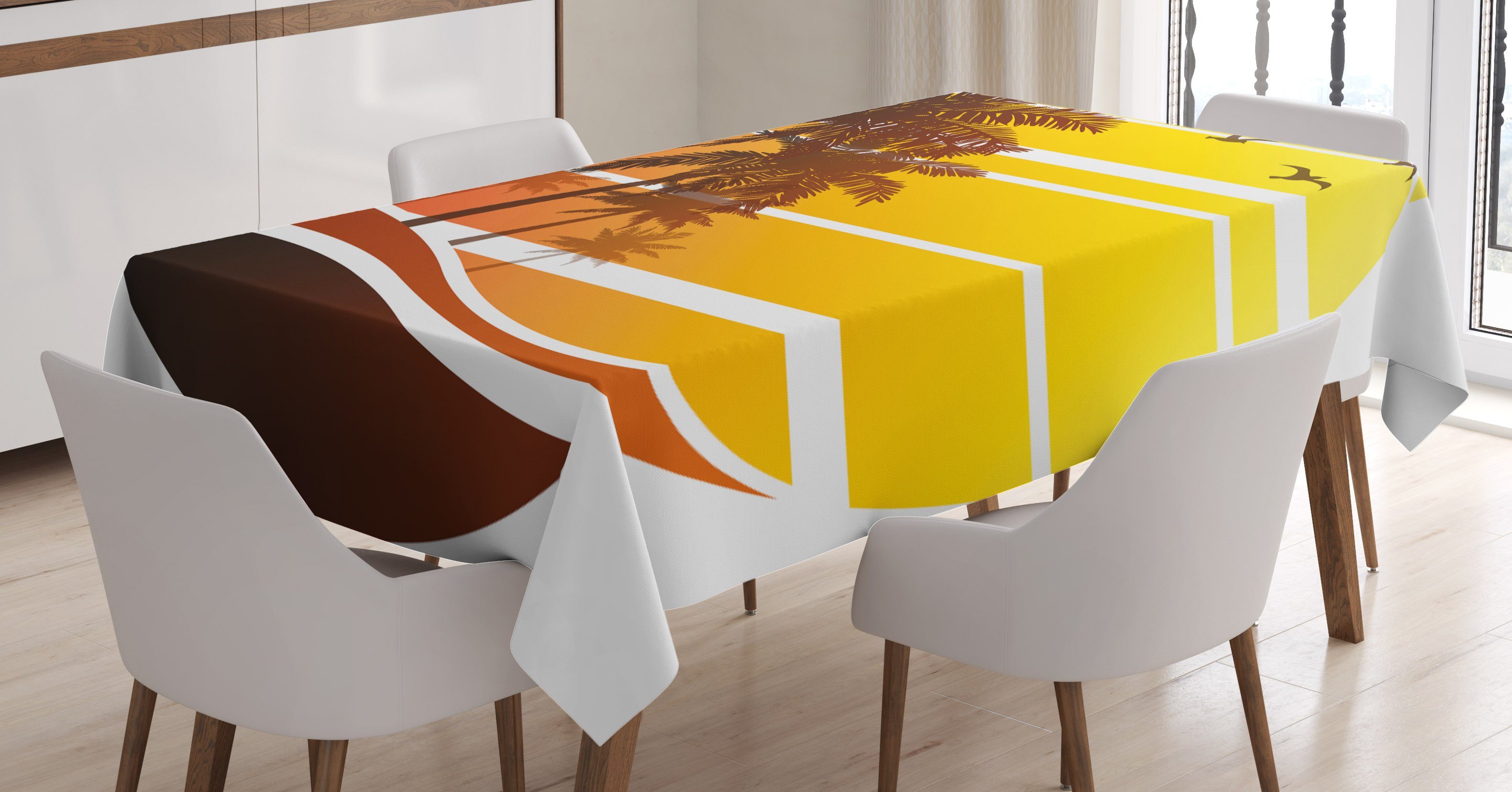 Abakuhaus Tischdecke Farbfest Waschbar Für den Außen Bereich geeignet Klare Farben, Tropisch Strand-Palmen Vögel