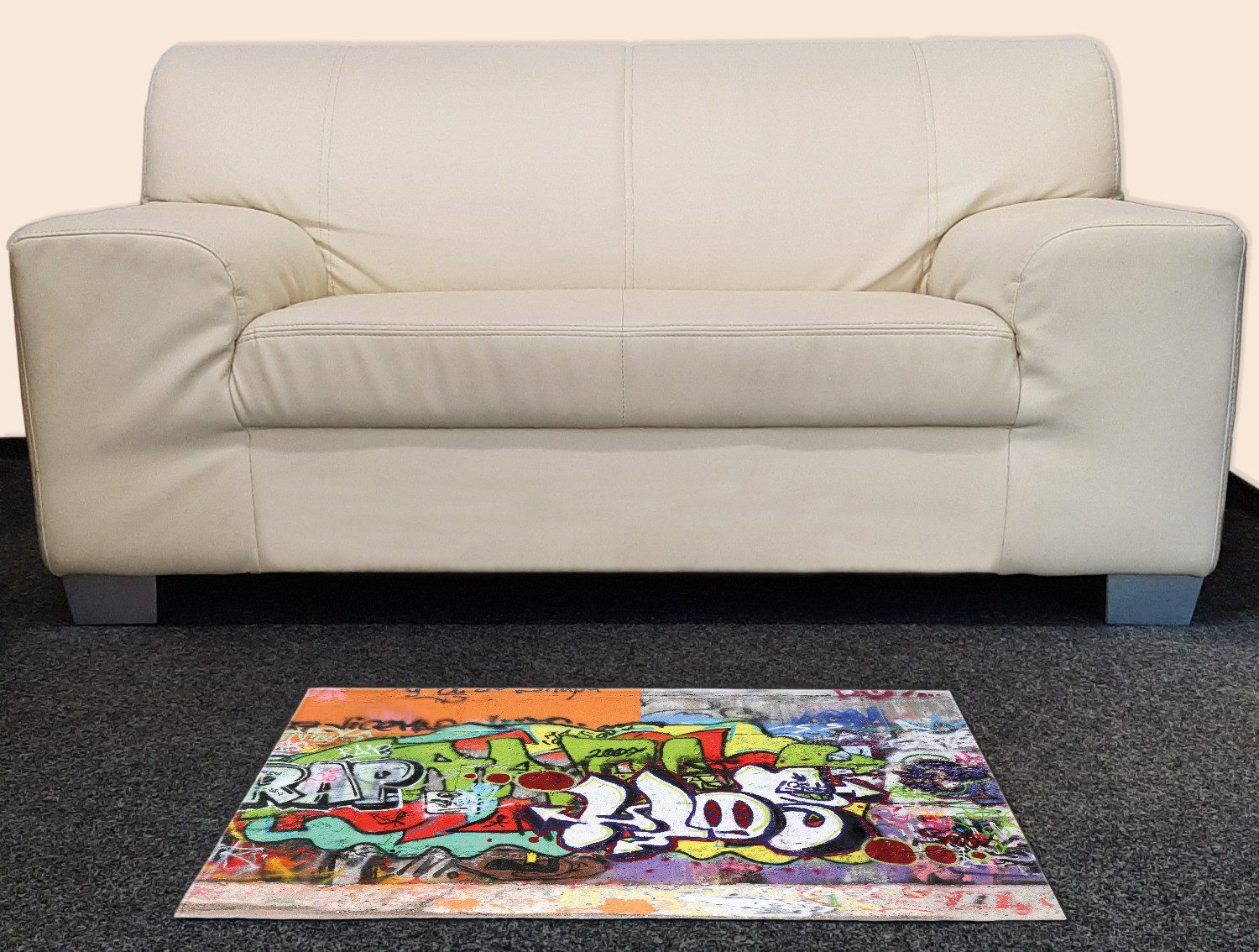 Wallario Teppich RAP-Graffiti- Wand mit verschiedenen Tags, rechteckig, rutschfest