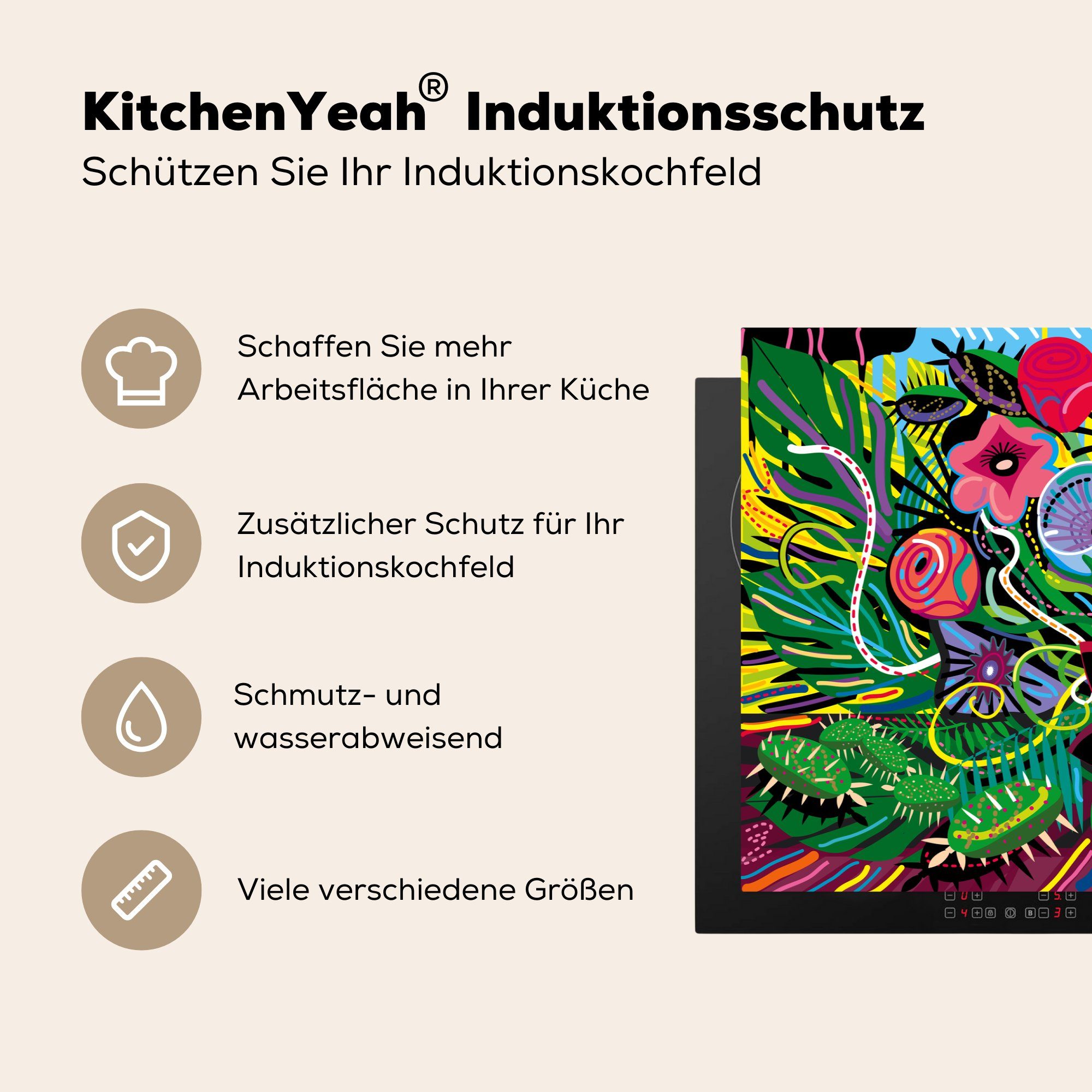 (1 Herdblende-/Abdeckplatte Induktionskochfeld cm, eines Vinyl, küche, Blumenstraußes, die Illustration MuchoWow gemalten tlg), Schutz für 81x52 Ceranfeldabdeckung