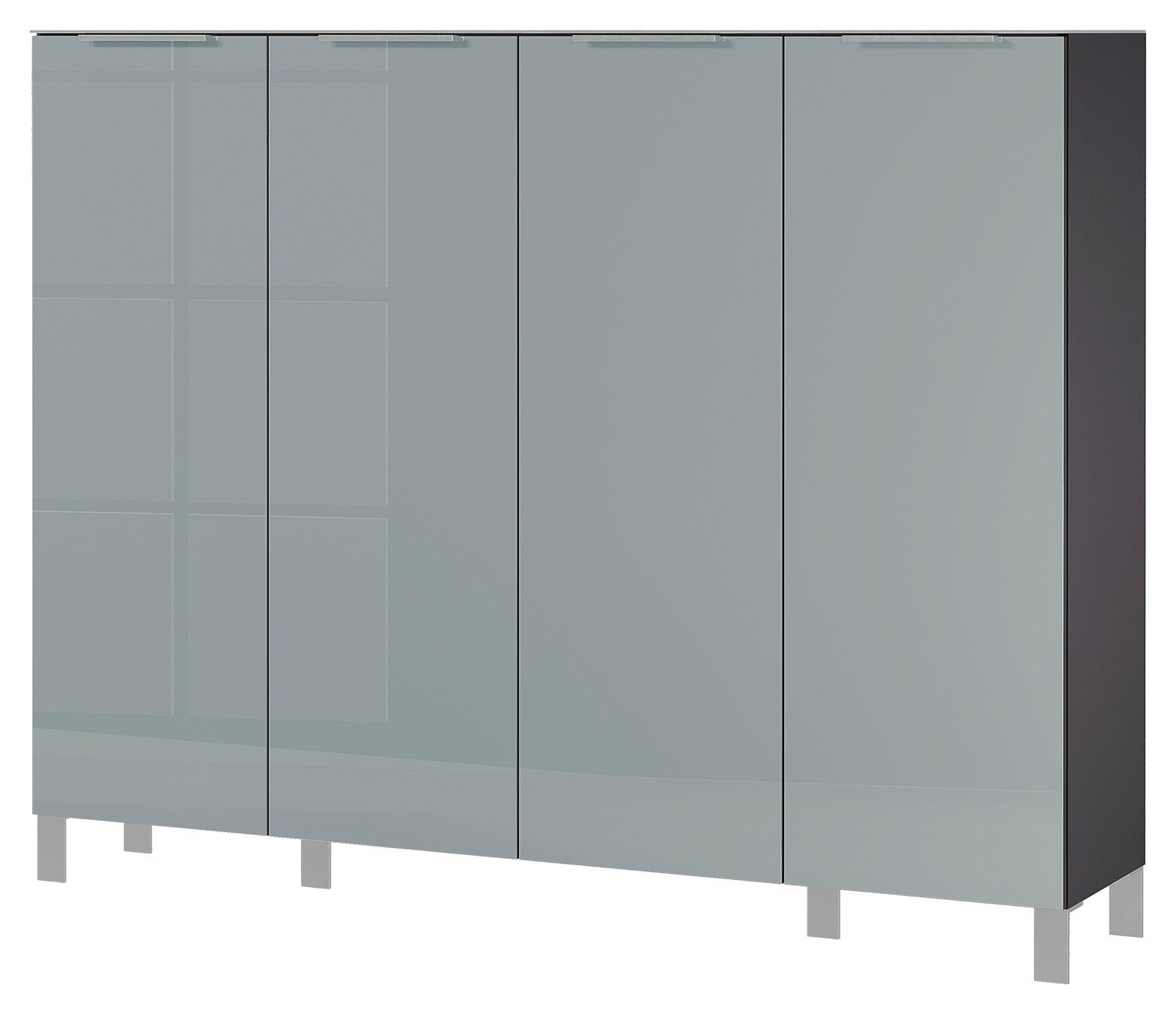 Solid Schuhschrank H 4 Glasfront, Silbergrau, x Graphitdekor, und Böden 19 Türen SIRIANO, 160 127 cm, B