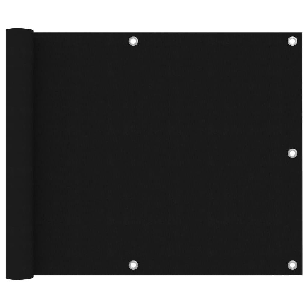 furnicato Balkonsichtschutz Wasserdichter Balkon-Sichtschutz 75 x 600 cm Schwarz aus Oxford-Gewebe (1-St) UV-beständige Sichtschutzmatte mit Ösen und inklusive PE-Seil