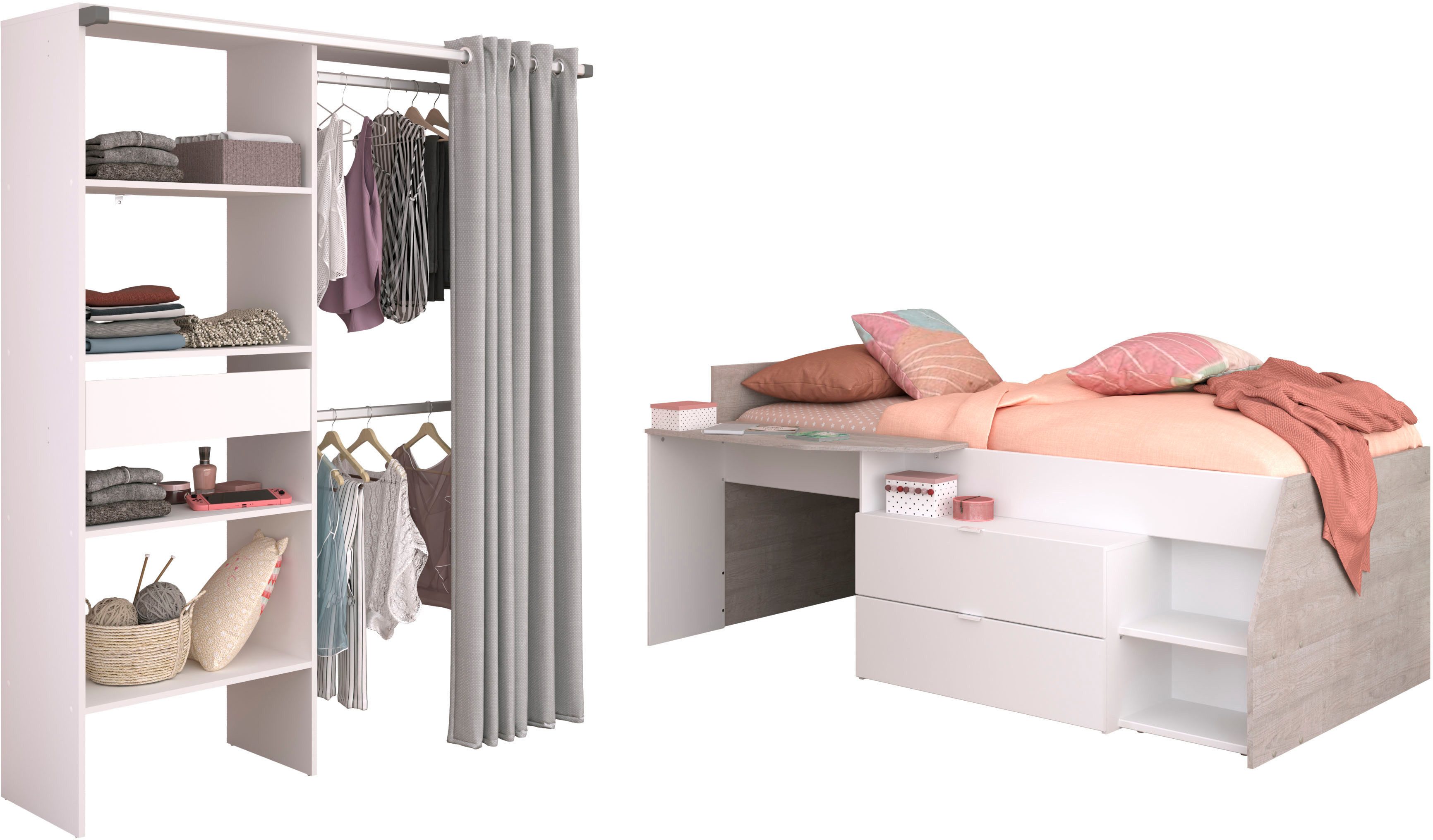 Parisot Jugendzimmer-Set Parisot Milky 21, (Set, 2-tlg., 2-teilig), inklusive Schubkastenkommode, viel Stauraum, Ablagefläche Liegefläche