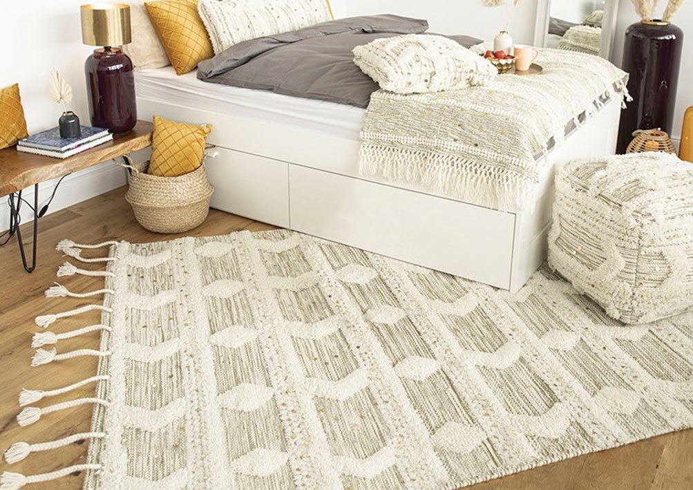 me gusta Wollteppich Bohist 425, rechteckig, Höhe: 18 mm, Wohnzimmer, Hoch-Tief-Struktur, Boho, Ethno