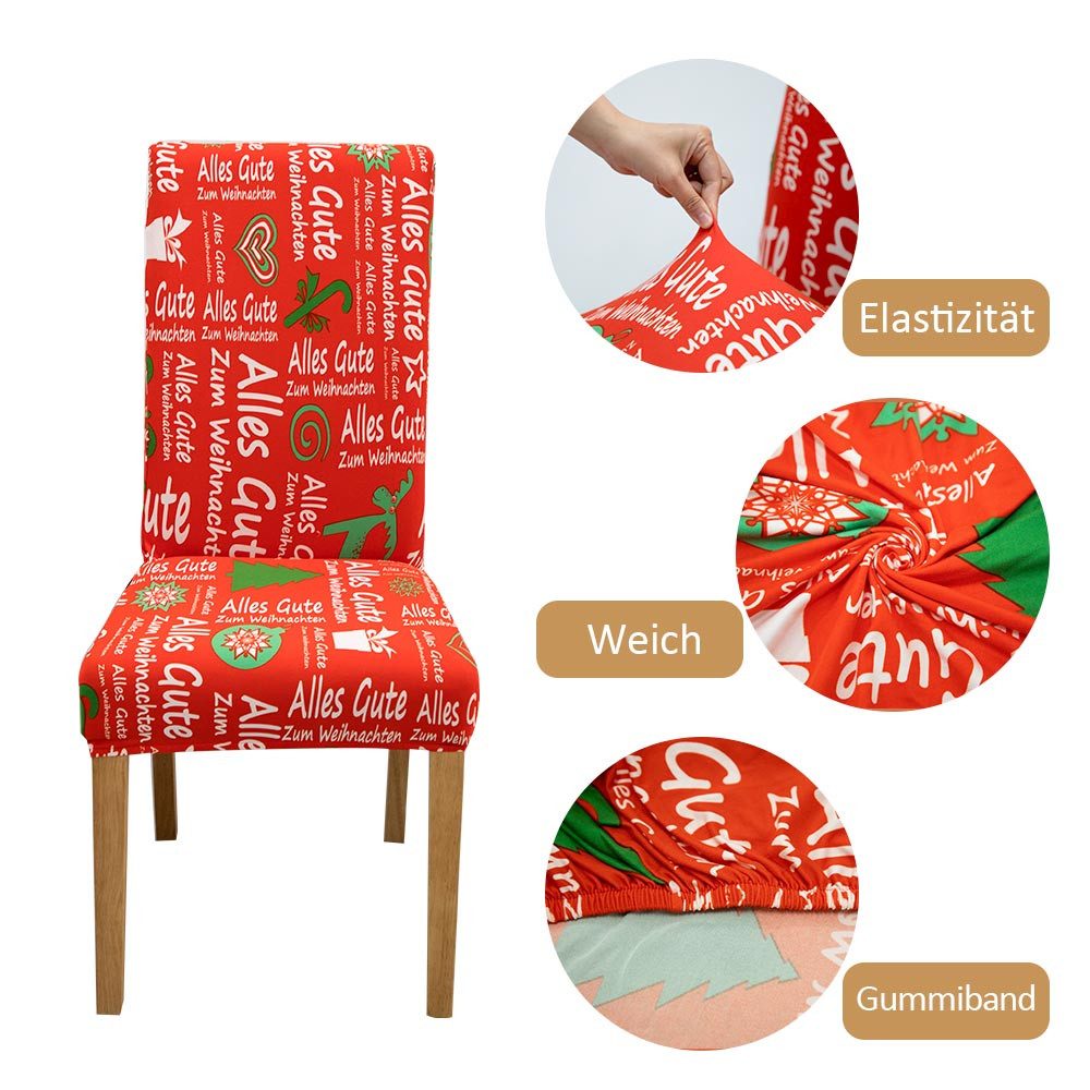 Vivi Idee Stuhlbezug Stuhlhussen 4/6er Set Weihnachten Spannbezug für Stühle, Elastische Waschbar Hochzeit Büro Partys Deko