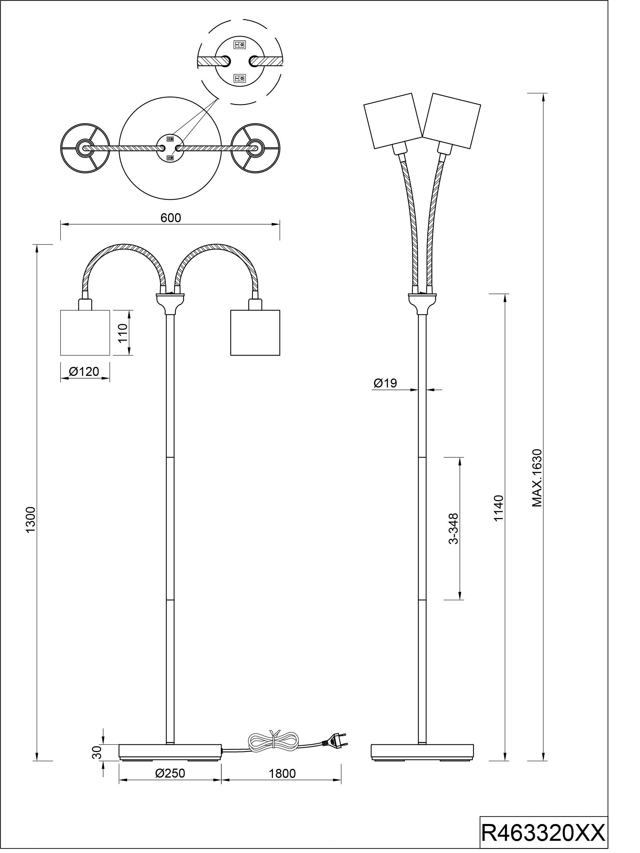 Reality Leuchten Stehlampe Stehleuchte, Reality Leuchten TOMMY 60x130x25 Stehleuchte (BHT 60x130x25 cm cm) BHT