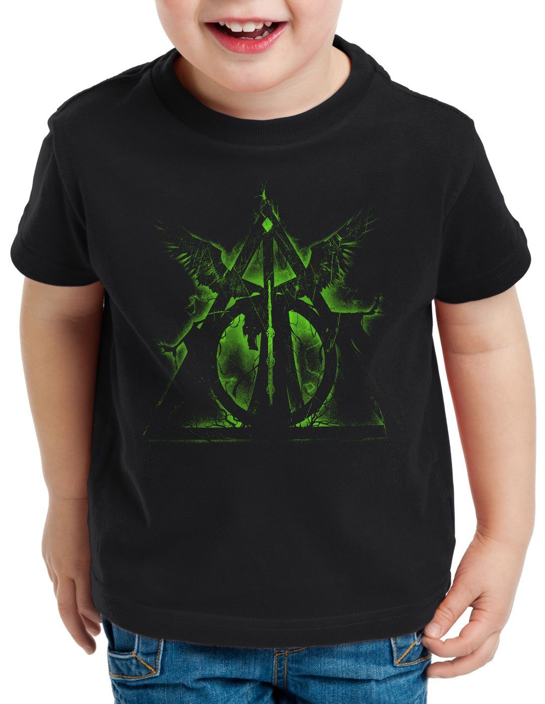 style3 Print-Shirt Kinder T-Shirt Deathly Hollows Magie Besen