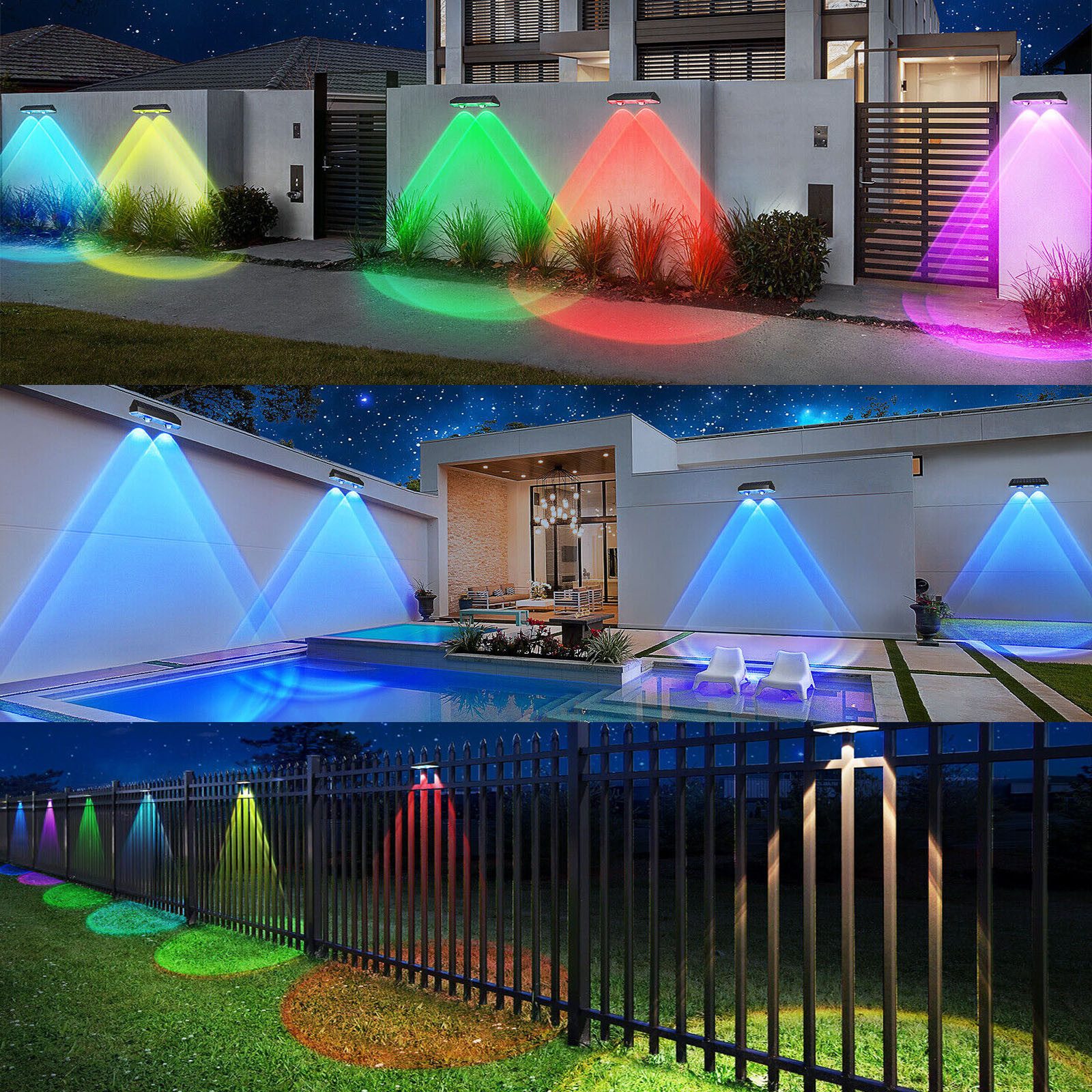 oyajia Außen-Wandleuchte 4 Stück Solarlampe für Außen, LED Solarleuchte Außen Wandlampe Up Down, LED fest integriert, Warmweiß, Kaltweiß, RGB, LED Solarleuchte  – Bild 5 von 5