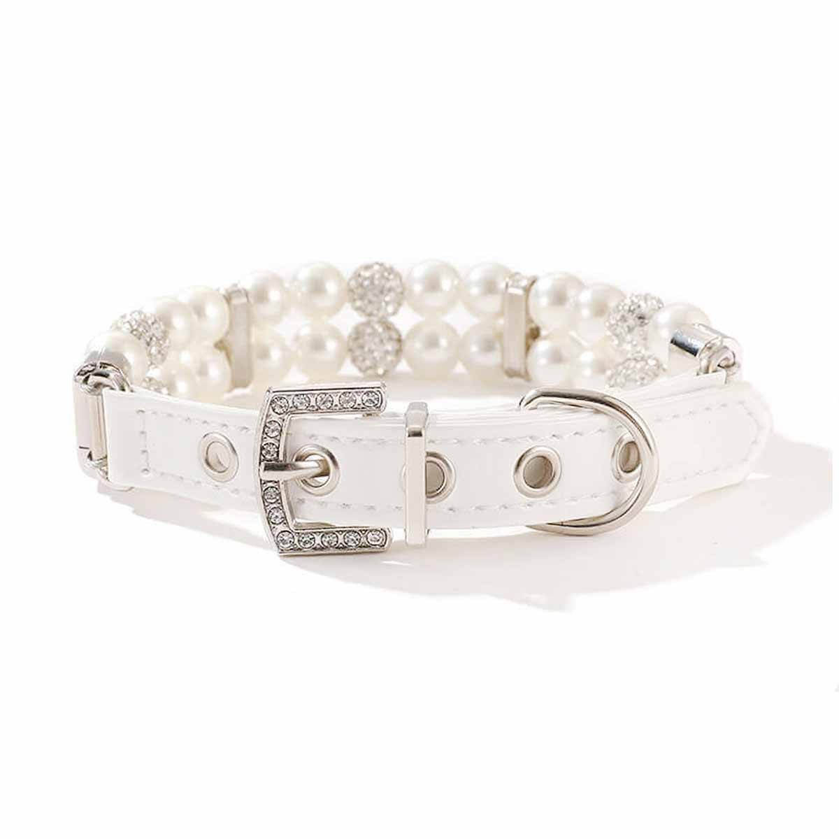 Monkimau Hunde-Halsband Hundehalsband Katzenhalsband Kette mit Perlen weiß