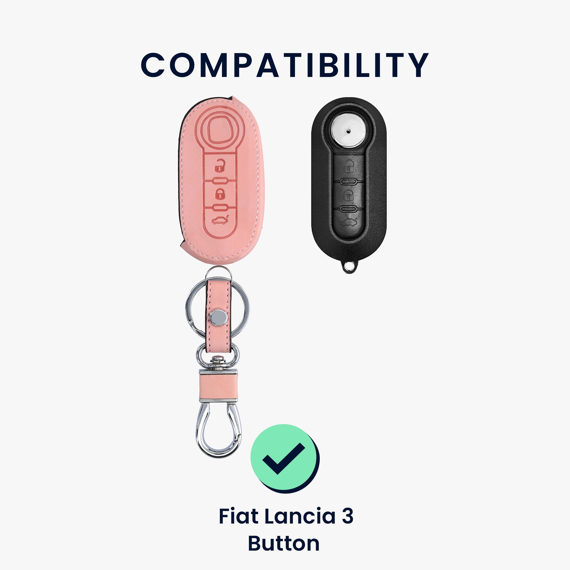 Autoschlüssel Lancia, Nubuklederoptik kwmobile Schlüsseltasche Cover Schutzhülle Kunstleder Altrosa für Fiat - Hülle Schlüsselhülle