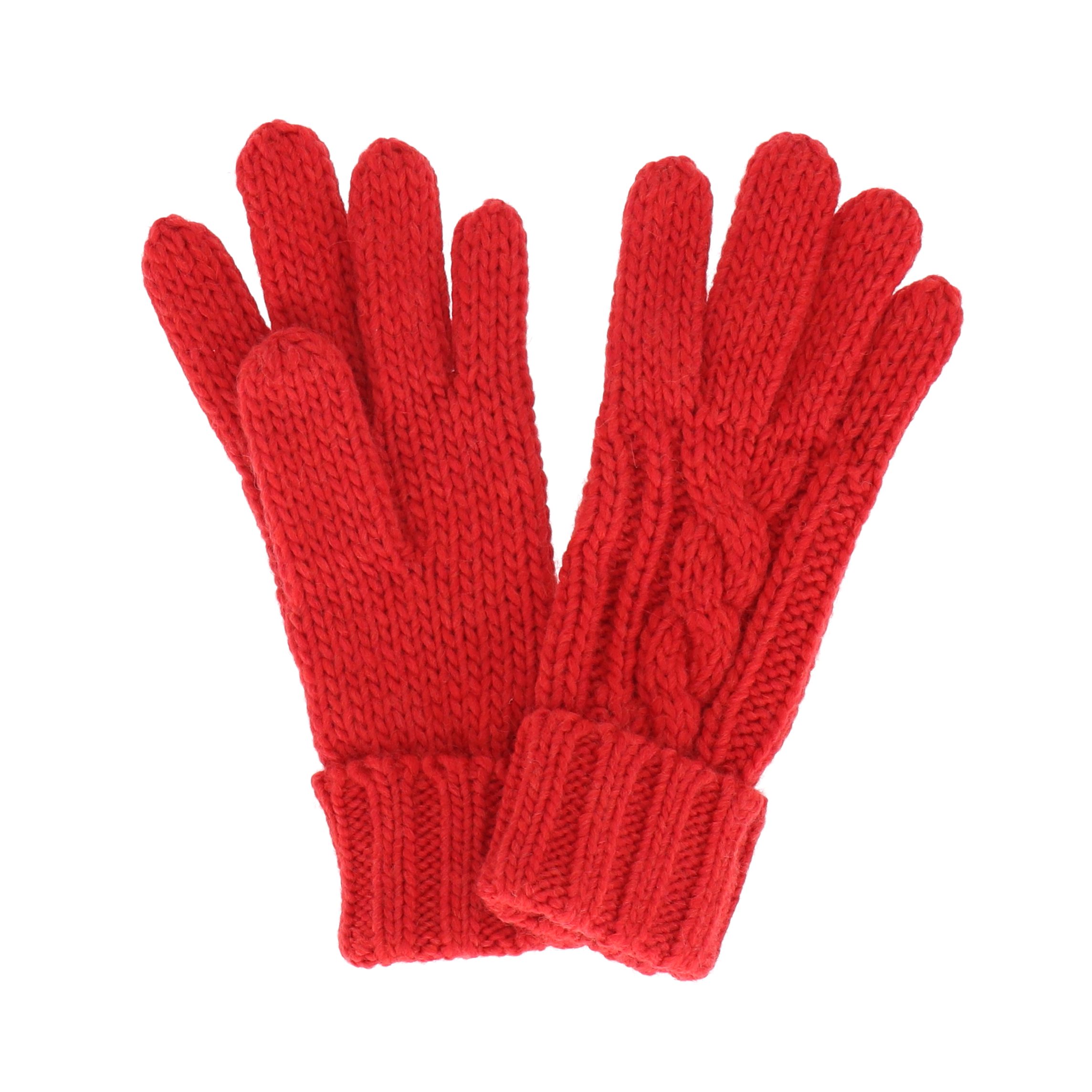 halsüberkopf Accessoires Strickhandschuhe und Woll- mit Zopfmuster rot Alpaka-Anteil mit Stickhandschuh