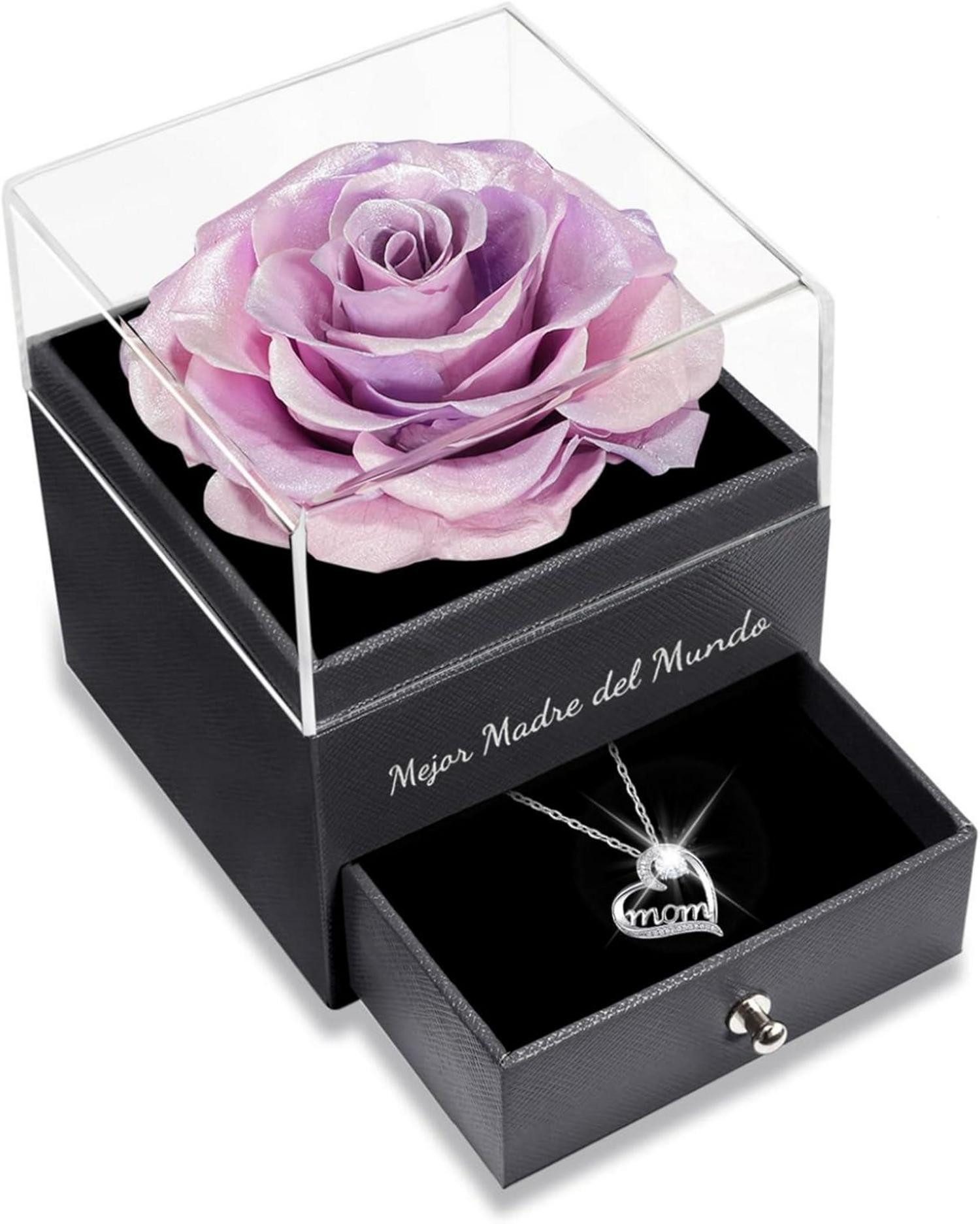 Kette und Anhänger Set Ewige Rose Geschenk für Mama mit Mom Halskette, Echte Rose Infinity