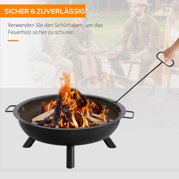 Outsunny Holzkohlegrill Feuerschale, Set, 1 x Feuerstelle, - 1 x Schürhaken, BxTxH: 79x69x192 cm