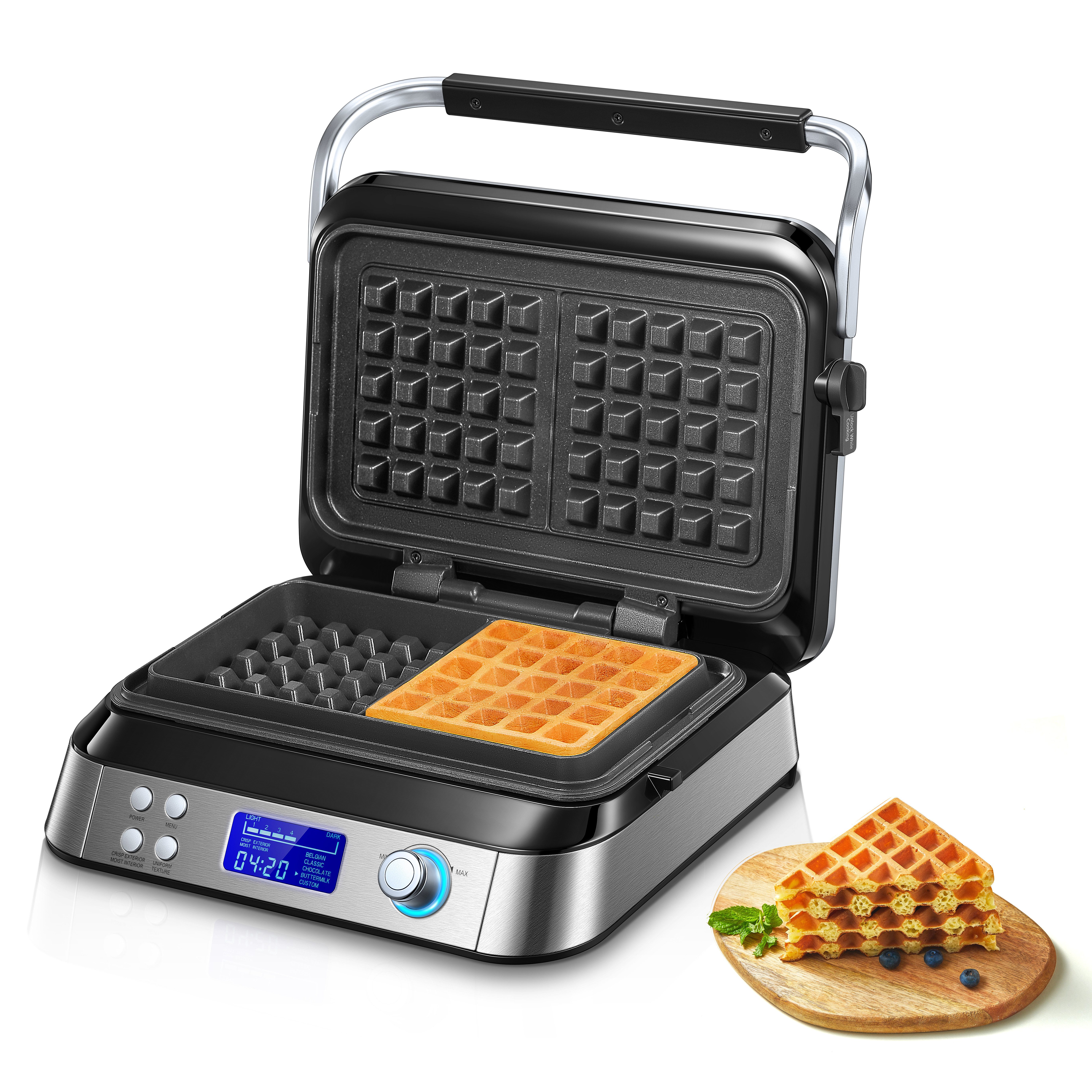 FOHERE Waffeleisen Doppelwaffeleisen, 5 Programme/7 Stufen, LCD/Timer, 1600 W