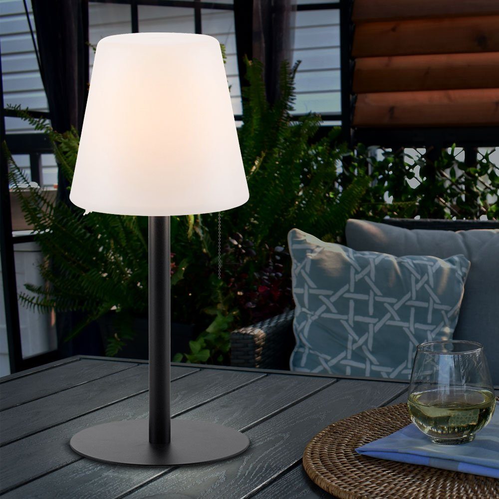 etc-shop LED Außen-Tischleuchte, LED-Leuchtmittel fest Garten Warmweiß, schwarz IP44 Tischlampe dimmbar Steckleuchte verbaut, Flammeneffekt LED