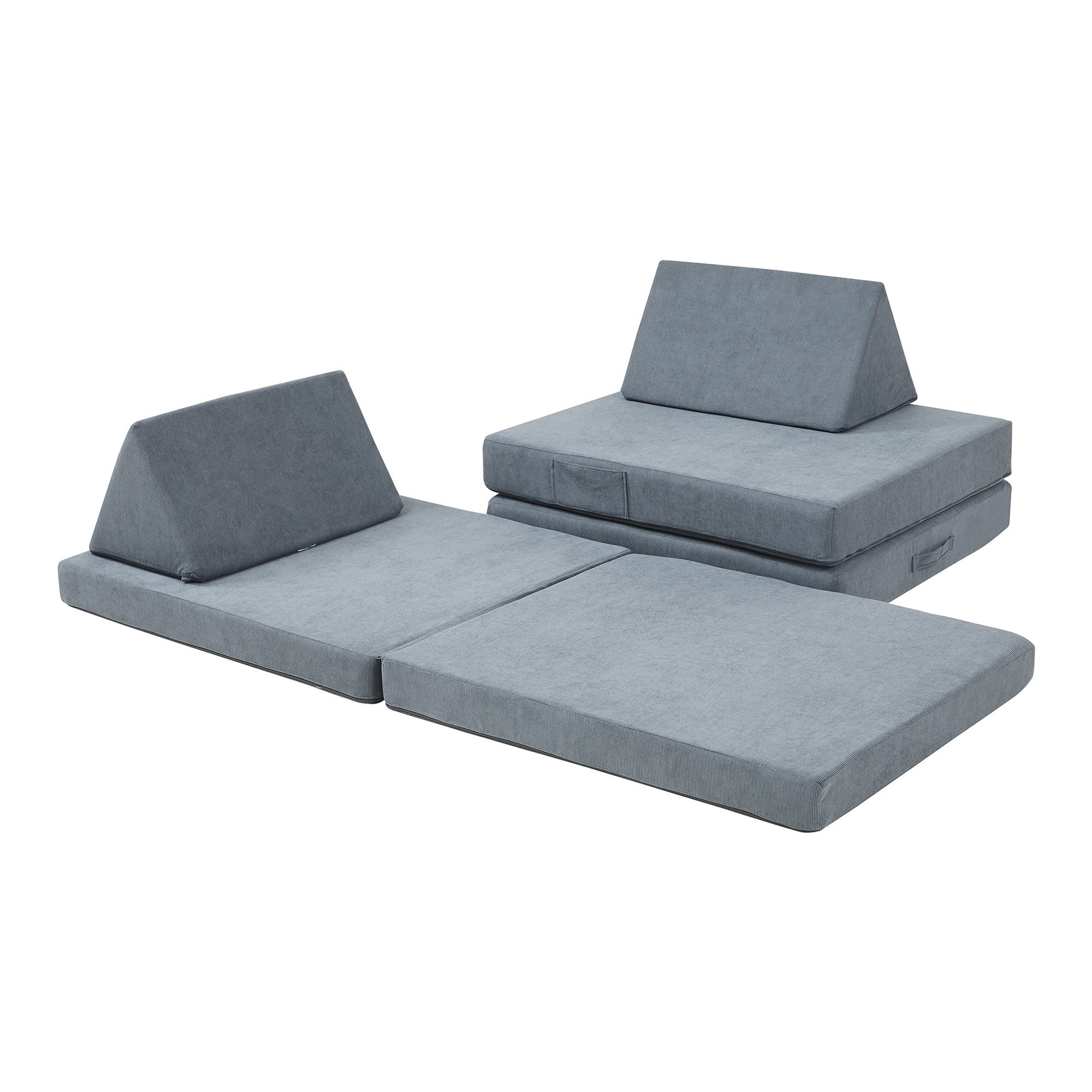 en.casa Kindersofa, 5 Teile, Spielsofa »Norhulta« Cord Grau