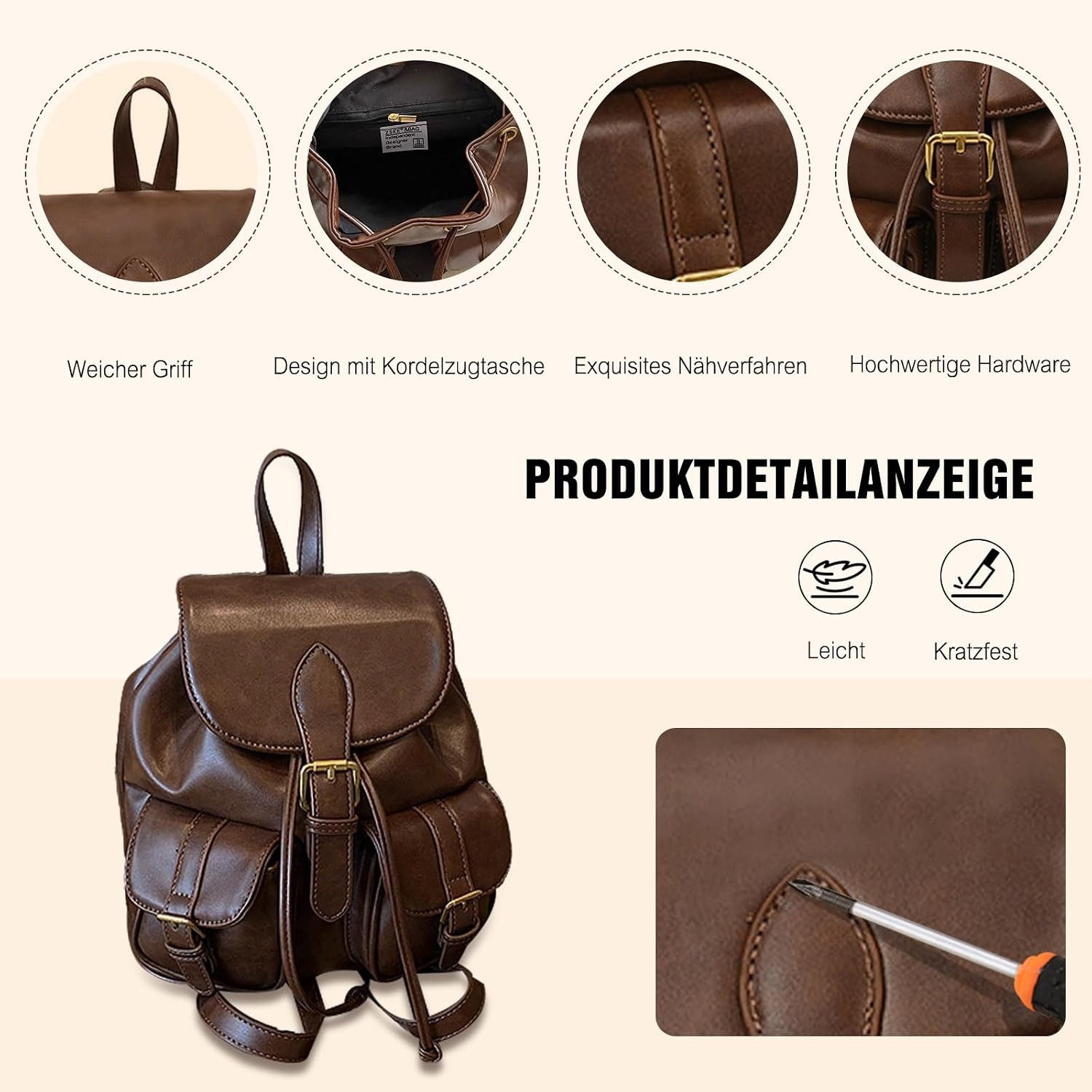 inschimmer Cityrucksack Rucksack Damen klein Tagesrucksack für Pendeln Reise Schule Daypack – Bild 4 von 5