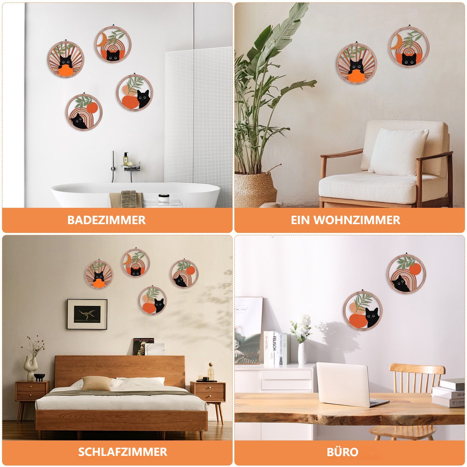 BlingBin Wanddekoobjekt Boho Wandbild-Set „Schwarze Katze“ günstig online kaufen