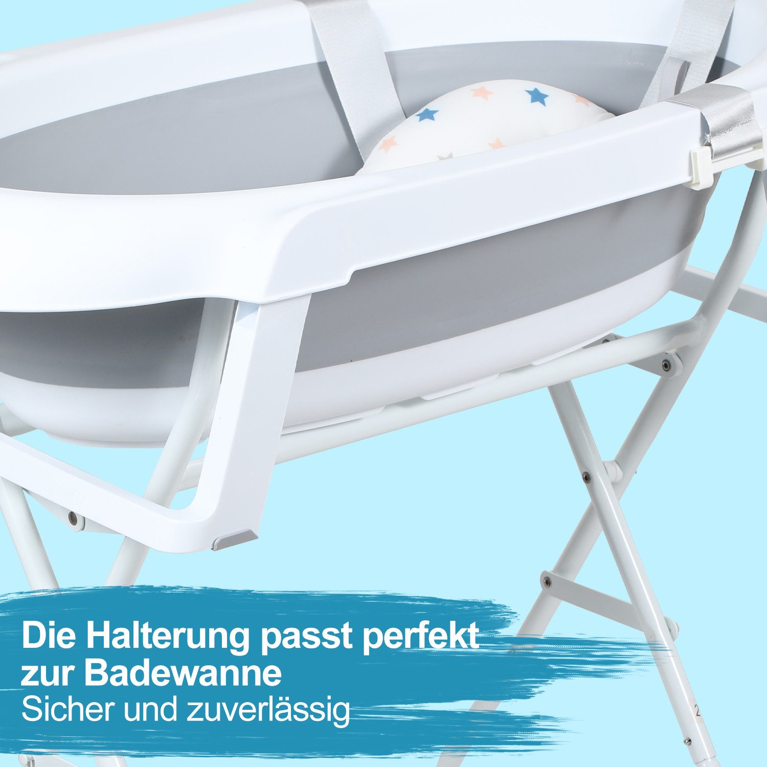 Clanmacy Babybadewanne Faltbare Badewanne mit Ständer PP&TPE Babybadesitz für 0-2 Jahre