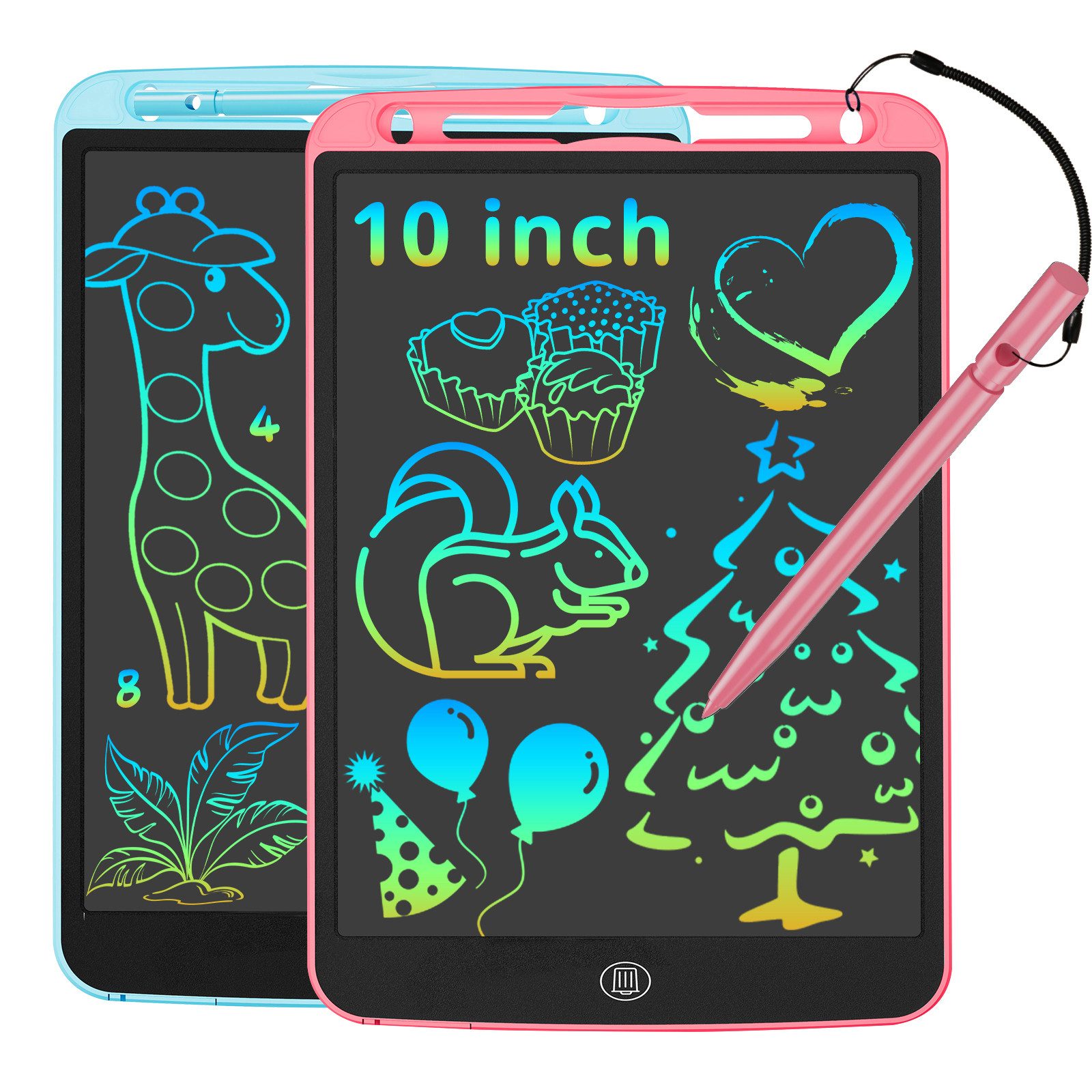 SURFOU Zaubertafel 2 Stück 10Zoll LCD Schreibtafel Kinder Zeichenbrett Maltafel, (Drawing Tablet), Digital Notepad Zeichentafel 2 Pack 10 Zoll Jungen Mädchen (Rosa+Blau)