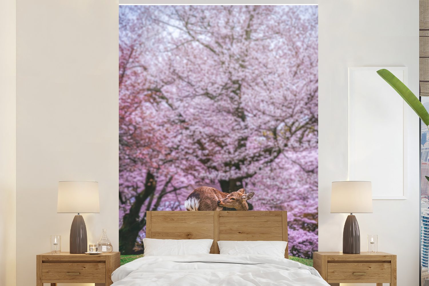 MuchoWow Fototapete Ein Park mit einer großen Sakura, Matt, bedruckt, (3 St), Montagefertig Vinyl Tapete für Wohnzimmer, Wandtapete