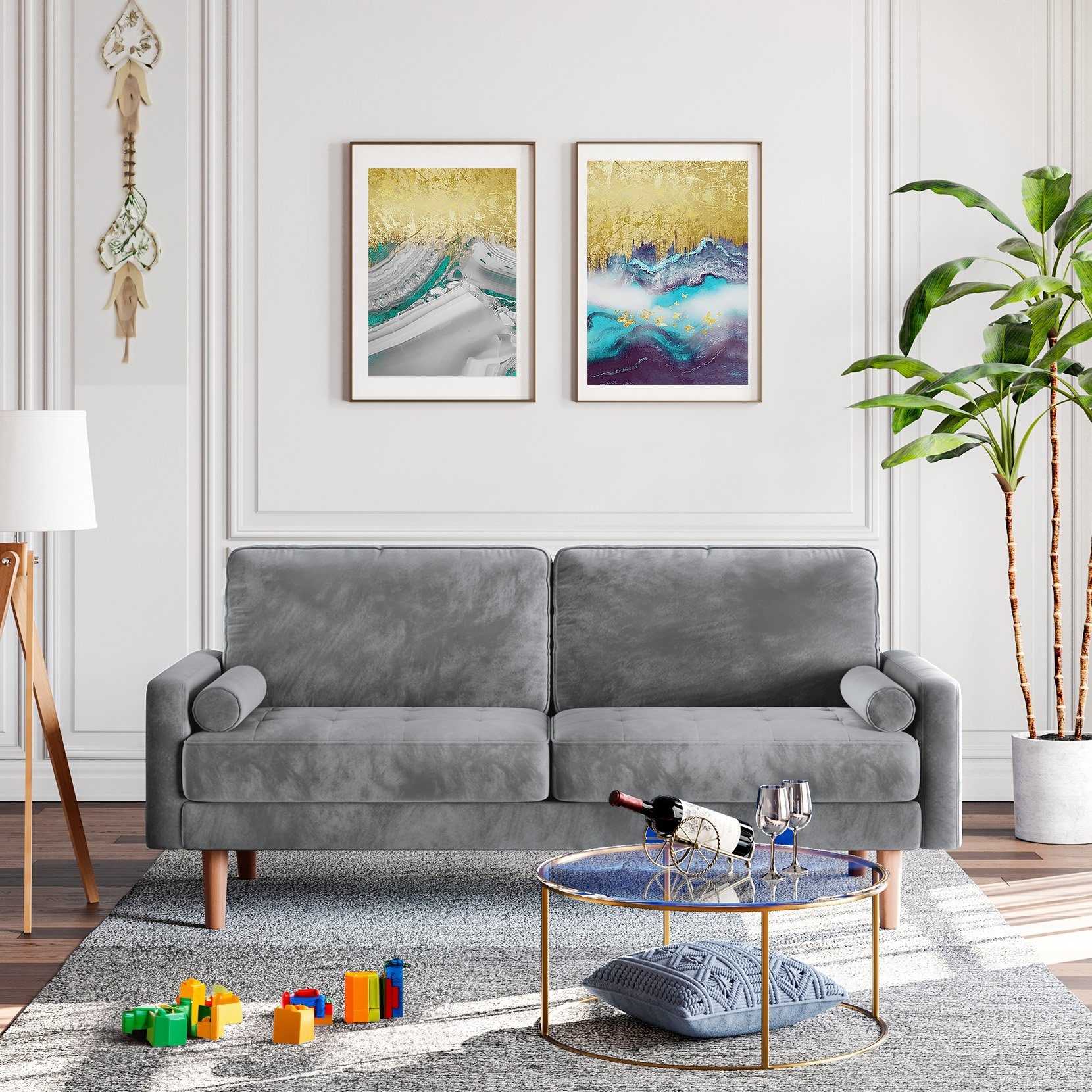 Vesgantti Sofa 3 Sitzer Sofa Gästesofa Modern Couch 176cm verlängern 2er Sitzsofa