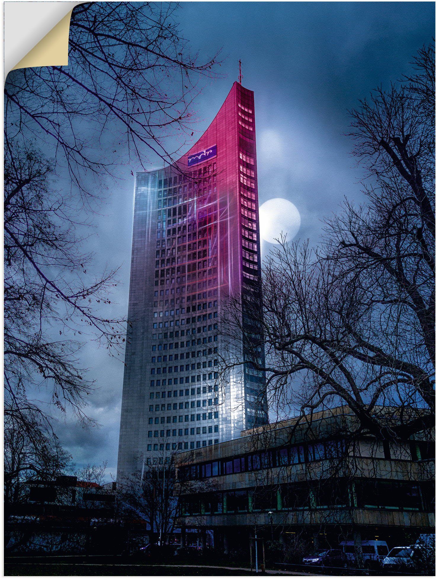 Artland Wandbild FutureCity Hochhaus bei Vollmond Leipzig, Gebäude (1 St), als Alubild, Leinwandbild, Wandaufkleber oder Poster in versch. Größen