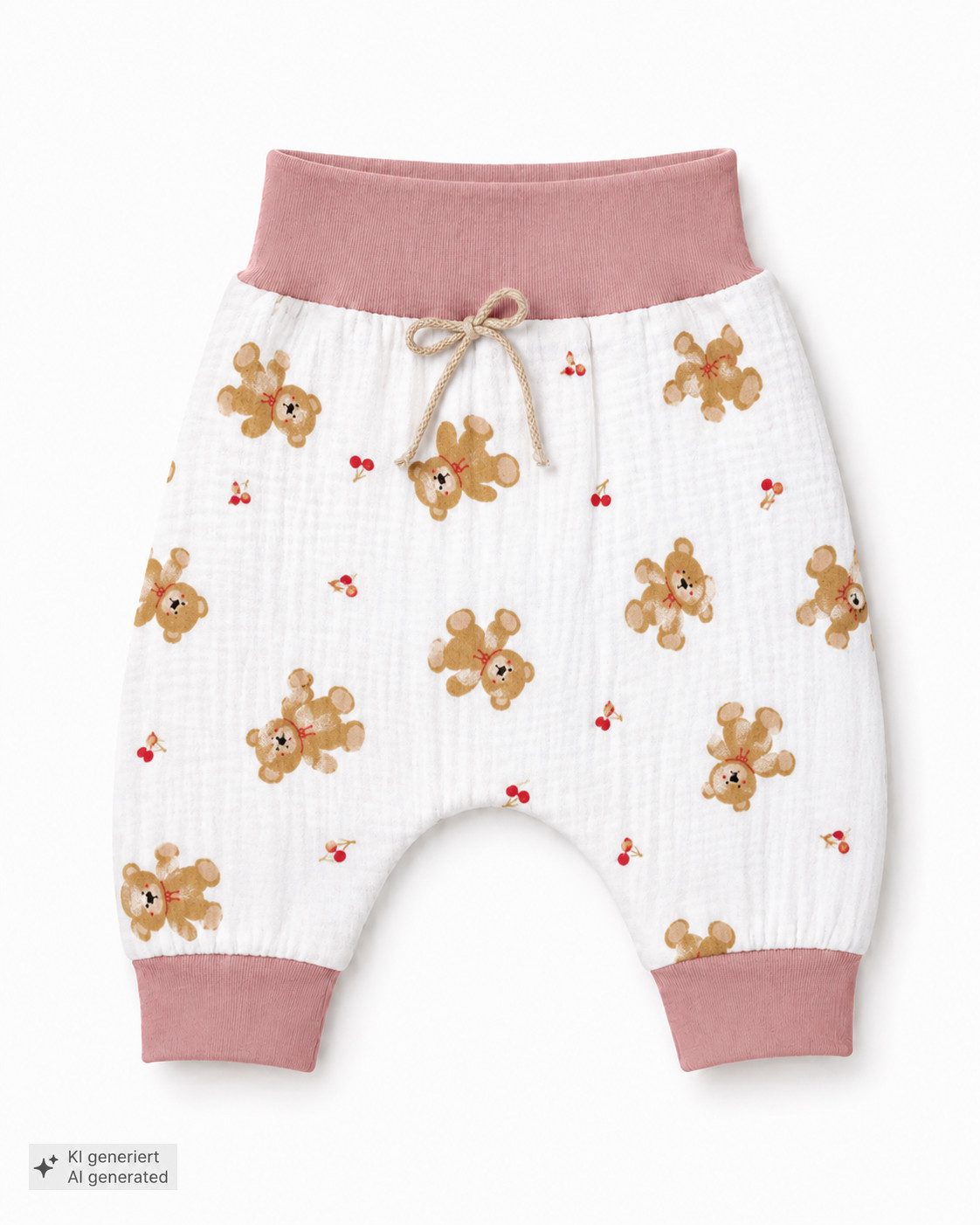 La Bortini Schlupfhose Baby Hose aus Musselin mit Bärchen Muster Erstlingshose (für Neugeborene) luftig, weich, neutral, 44 50 56 62 68 74 80 86