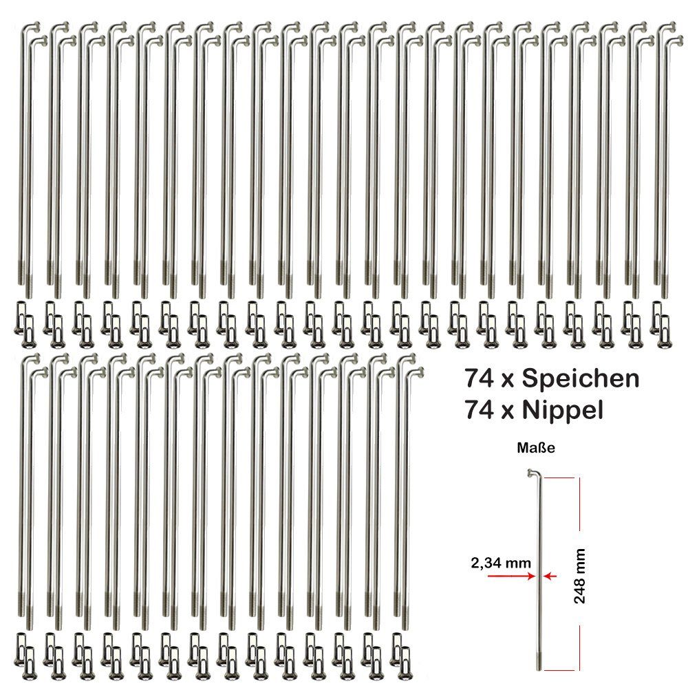 Fahrrad-Laufrad 74 Stk. Speichen 248mm verstärkt NIRO Cargo 2,34mm