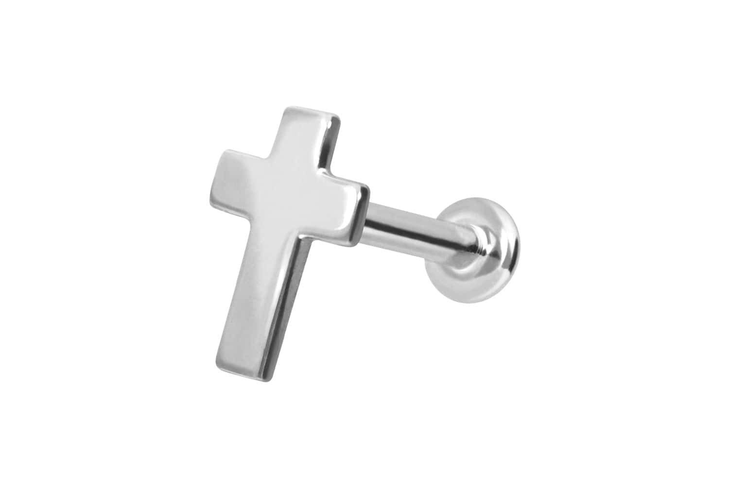 Piercing-Set 14 Karat Gold Labret mit Push Fit KREUZ