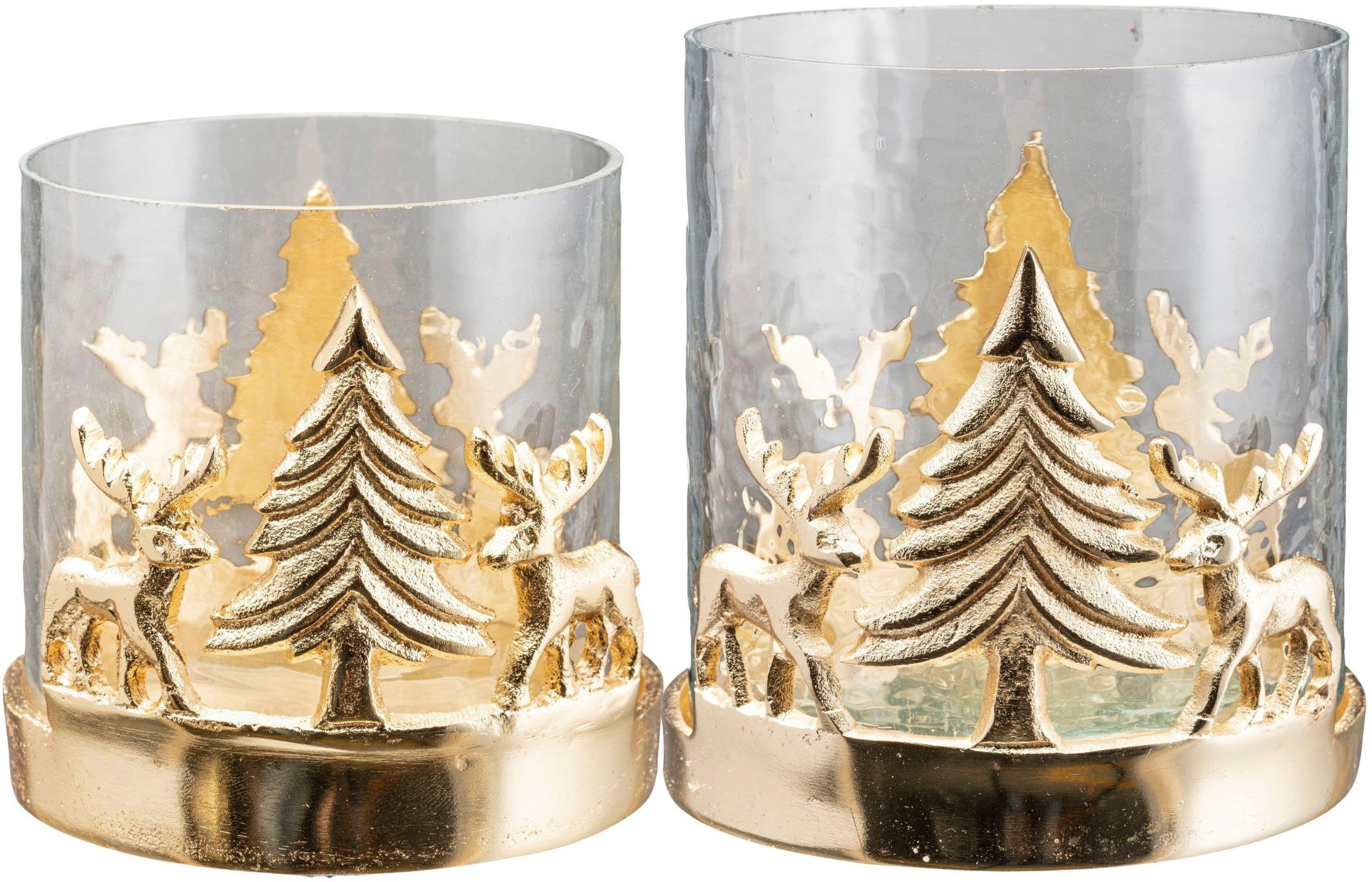 Windlicht Kerzenhalter Weihnachtslandschaft, mit Baum und Reh