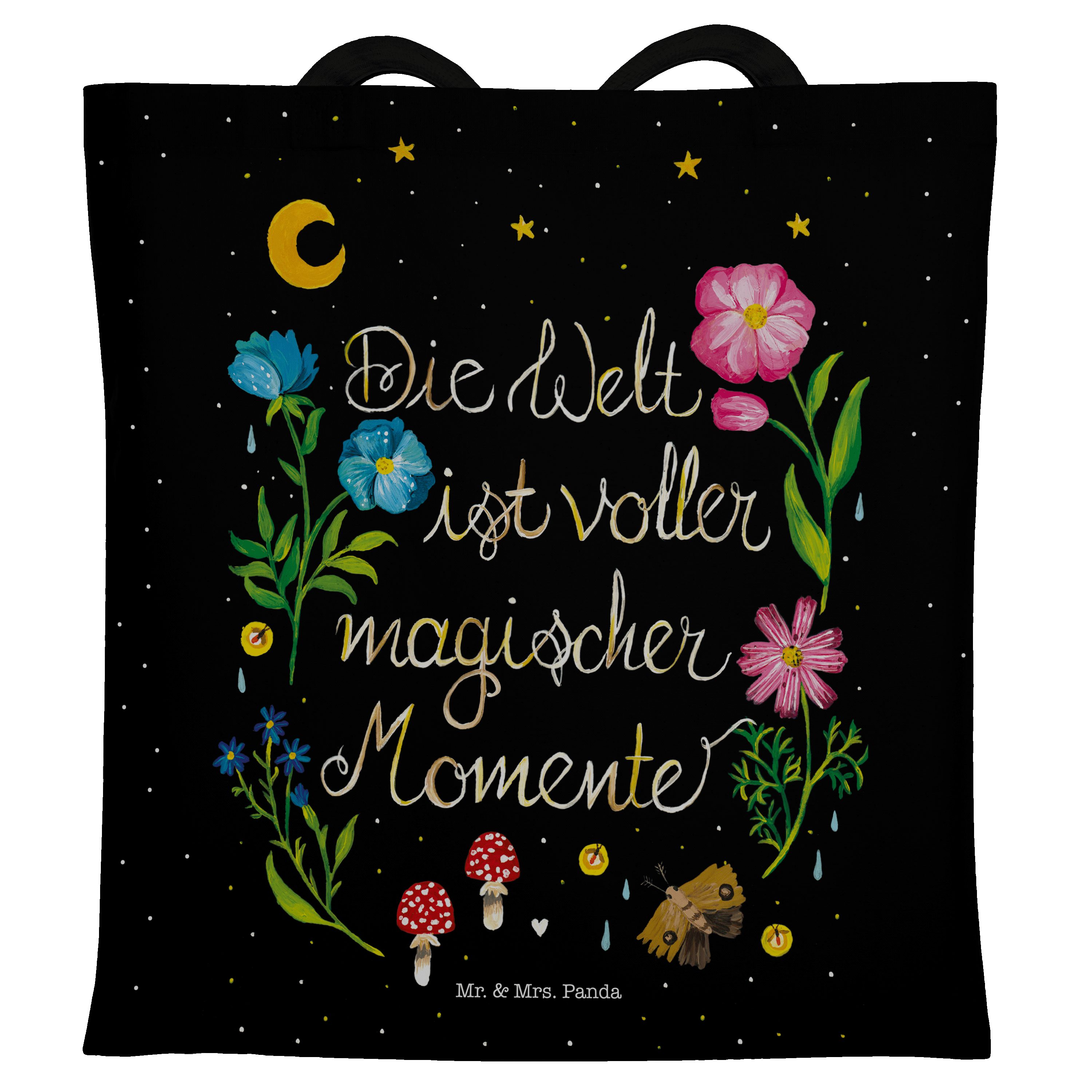 Magische - Schwarz Tragetasche Blumen, (1-tlg) & Einkaufstasch Mrs. Jutebeutel, Panda Geschenk, Welt Mr. -