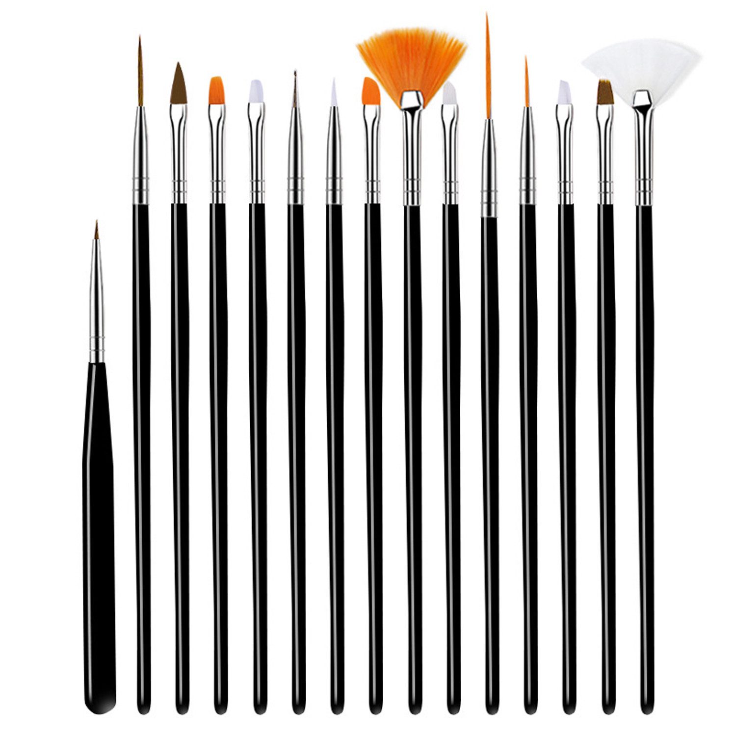 KINSI Kosmetikpinsel-Set 15 Nagelbürsten-Werkzeug-Set, Nagelbürsten-Set für UV-Kleber, 15 tlg., Multifunktional Acryl Nagel Kunst Pinsel, Painting Salon and DIY