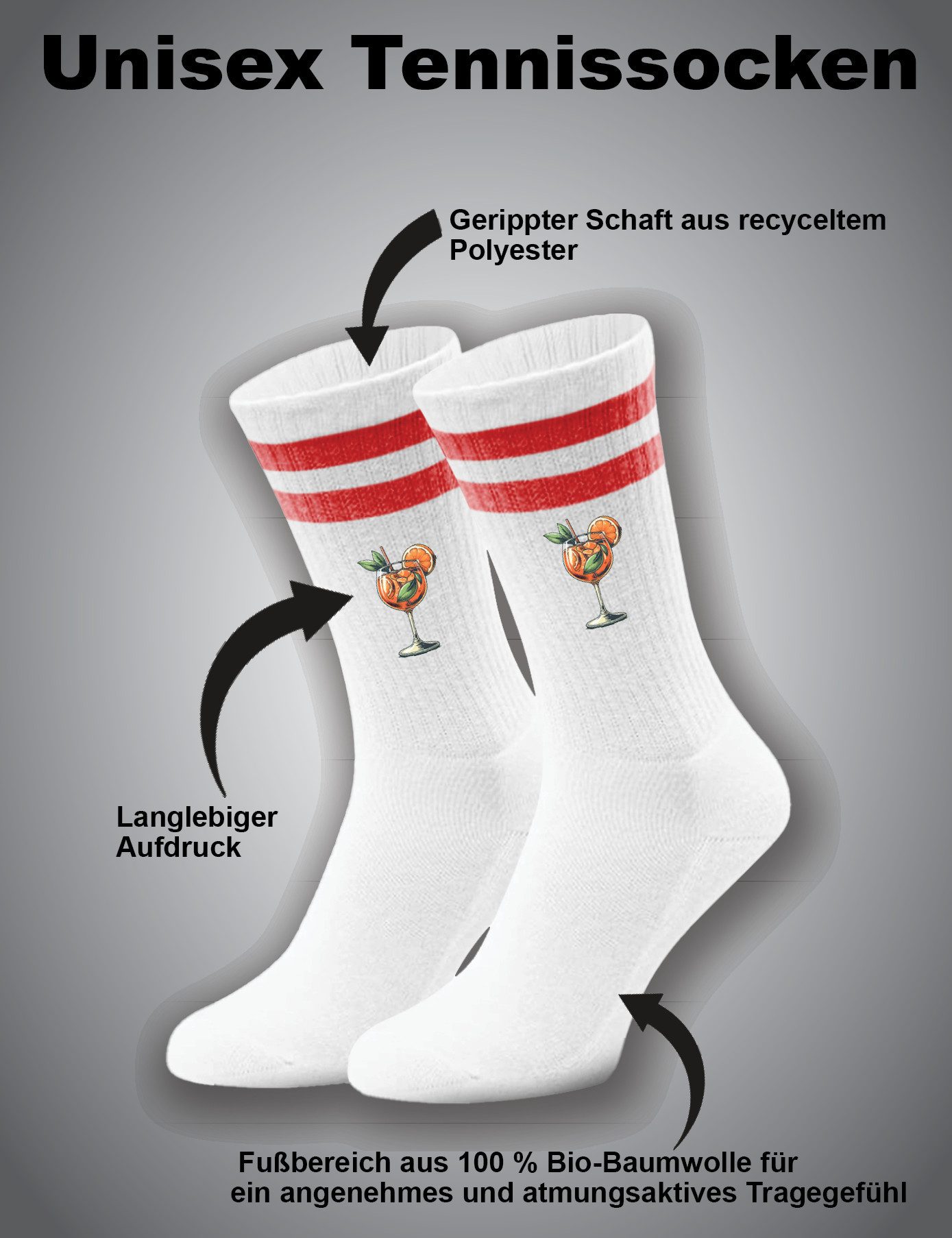 Youth Designz Tennissocken Herren "Aperol Glas" Socken Geschenk Statement stylisch mit verstärkter Verse und Zehenbereich für Männer