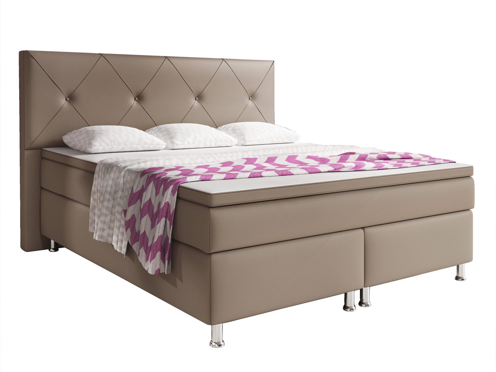 inter Boxspringbett Oxford 180x200 cm inkl. Topper mit 7 Zonen Taschenfederkernmatratze (Boxspringbett, Schlafbett inkl.Kopfteil mit Matratzen und Topper), SOFORT LIEFERBAR