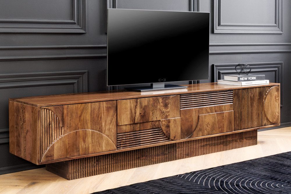riess-ambiente Lowboard ART DECO 200cm braun - Massiv-Mangoholz, 3D-Front, Stauraum, Kommode (Einzelartikel, 1 St), fertig montiertes TV-Board - ideal für moderne Schlaf- und Wohnzimmer