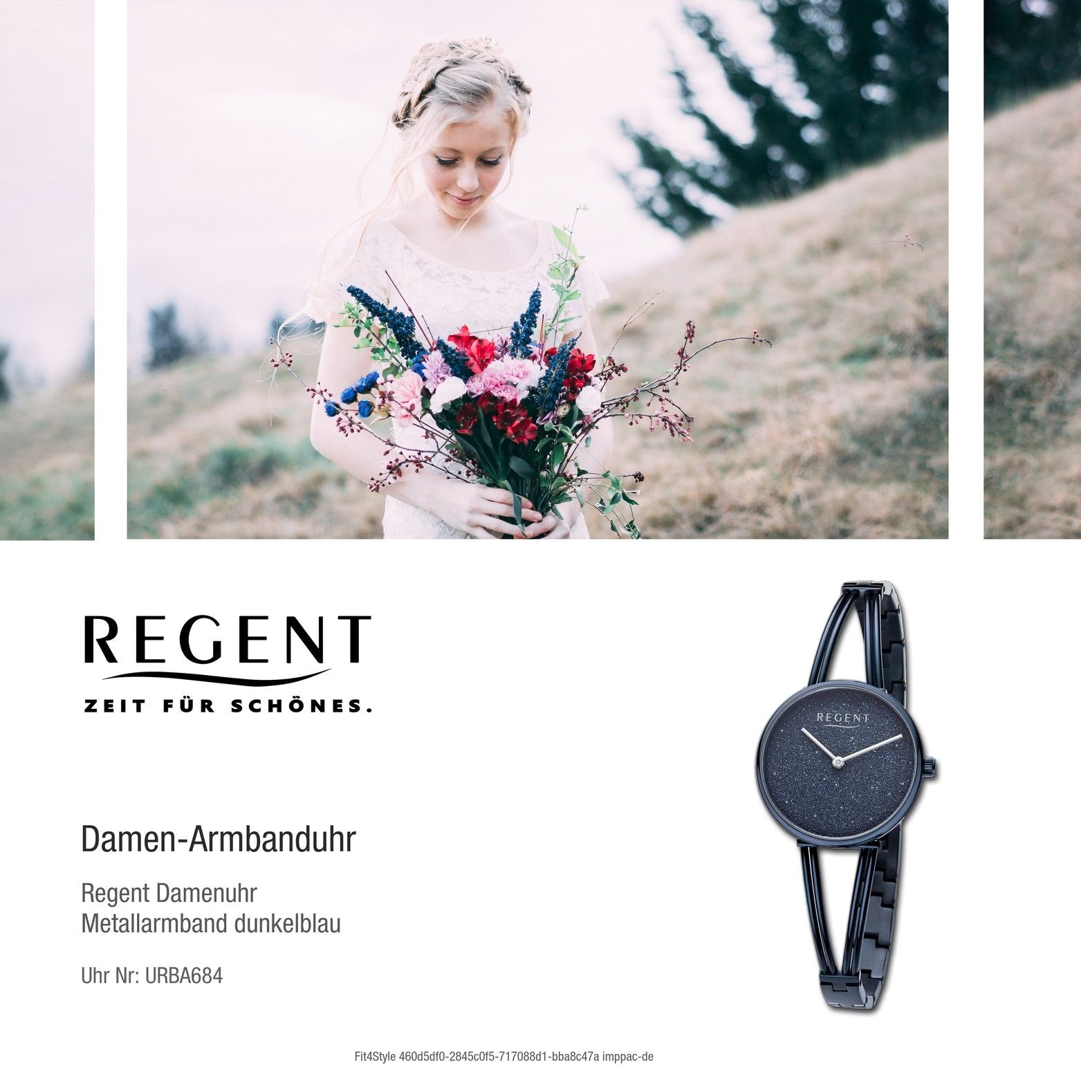 Damenuhr Analog, Metallarmband Gehäuse, Regent Armbanduhr groß dunkelblau, Damen rundes Quarzuhr 30mm) Regent (ca.